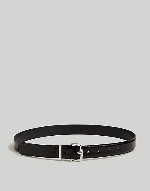 Silver Rectangle 1 Inch Black Leather Belt
