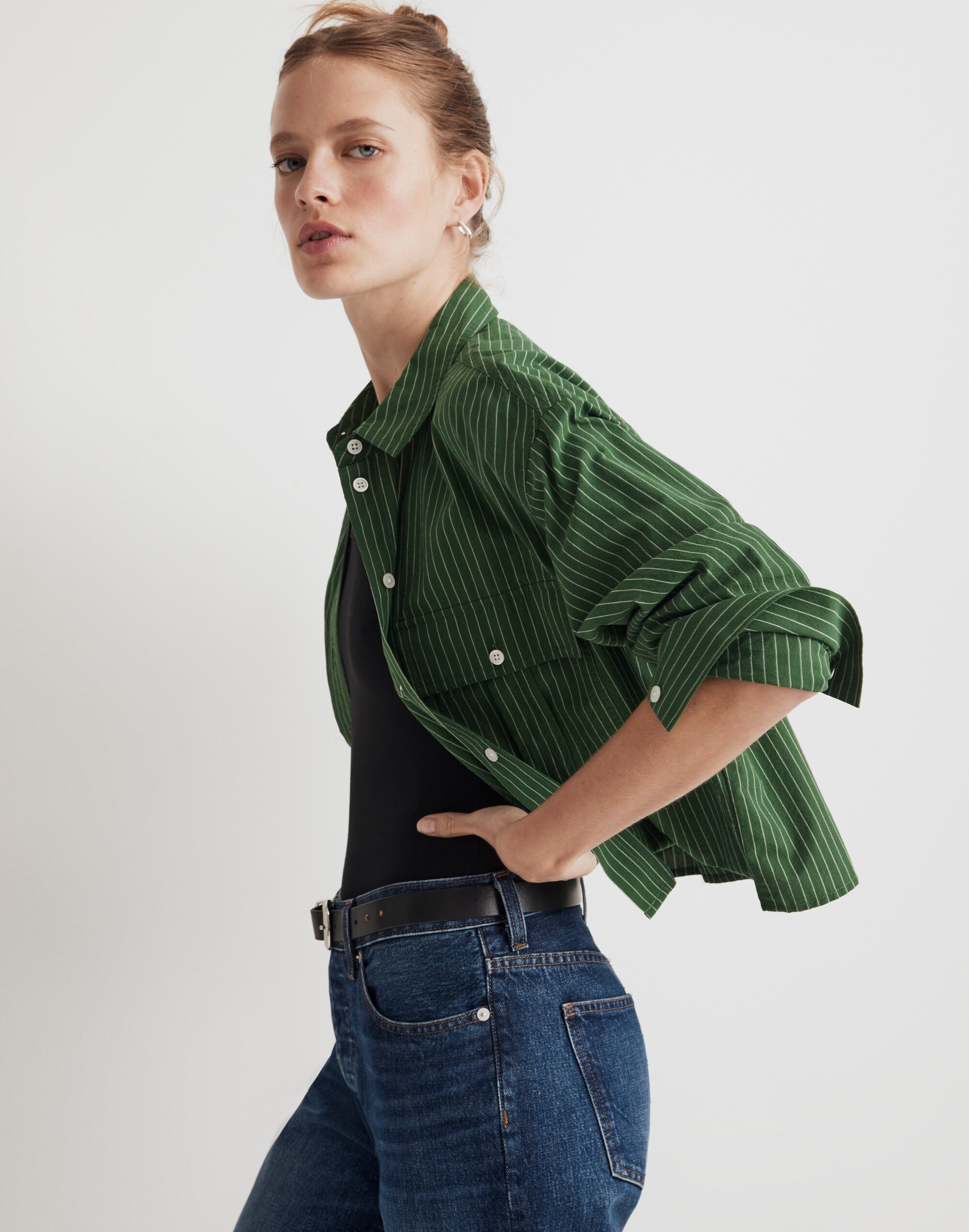 Signature Poplin Cargo Button-Up Shirt in Stripe | Madewell