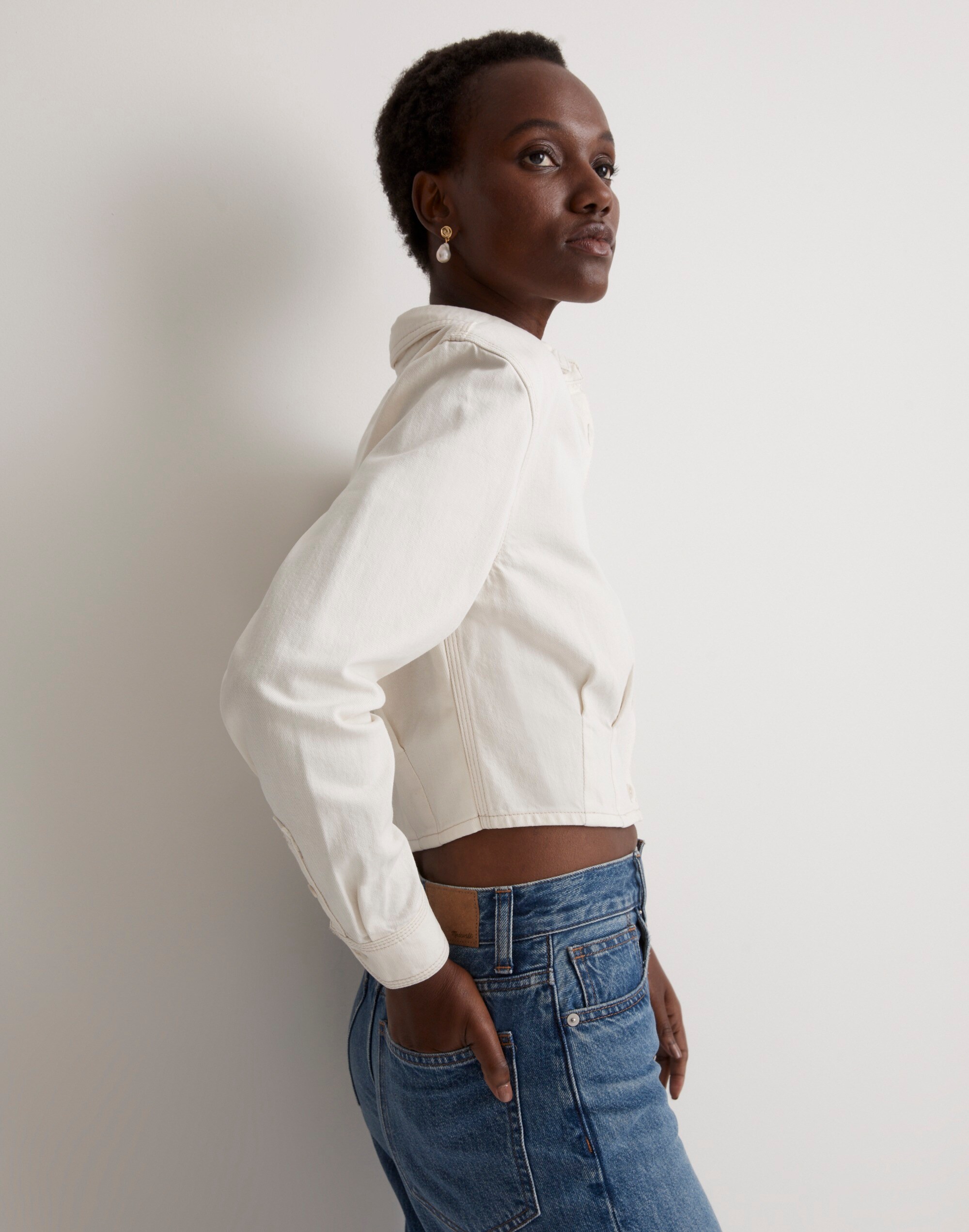 Denim Pleated Cropped Button-Up Shirt | Madewell