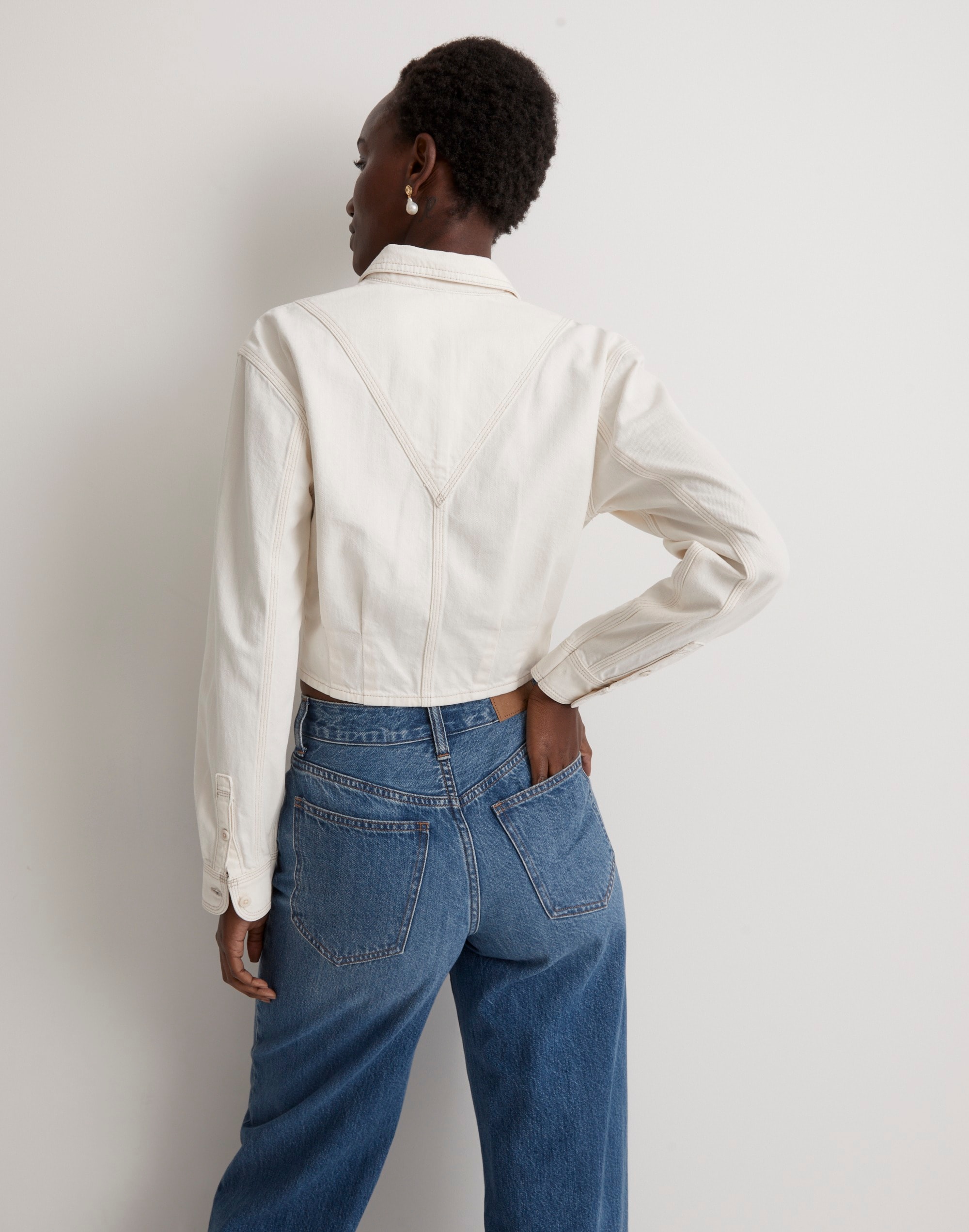 Denim Pleated Cropped Button-Up Shirt | Madewell