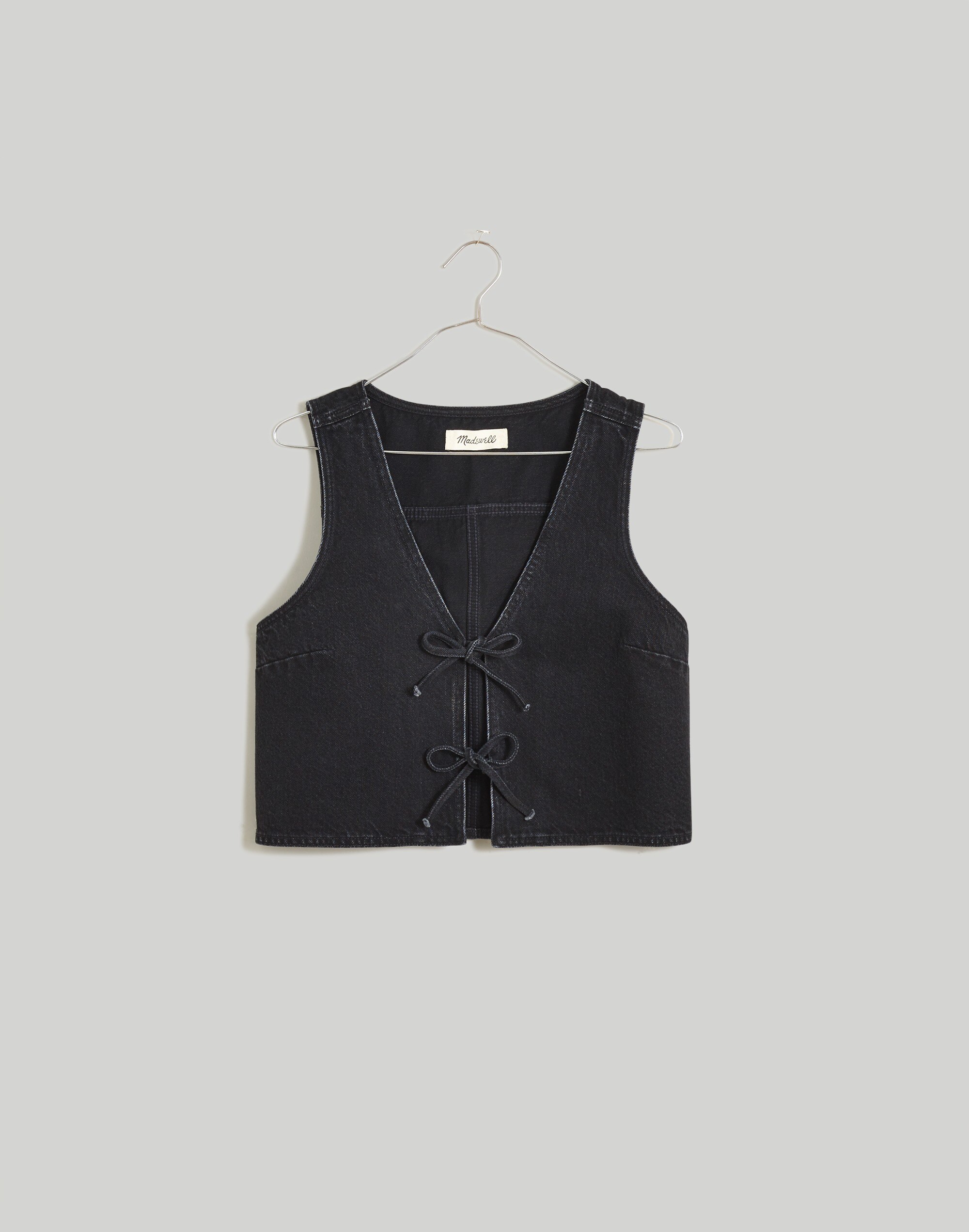 Denim Tie-Front Cropped Vest in Paulsen Wash