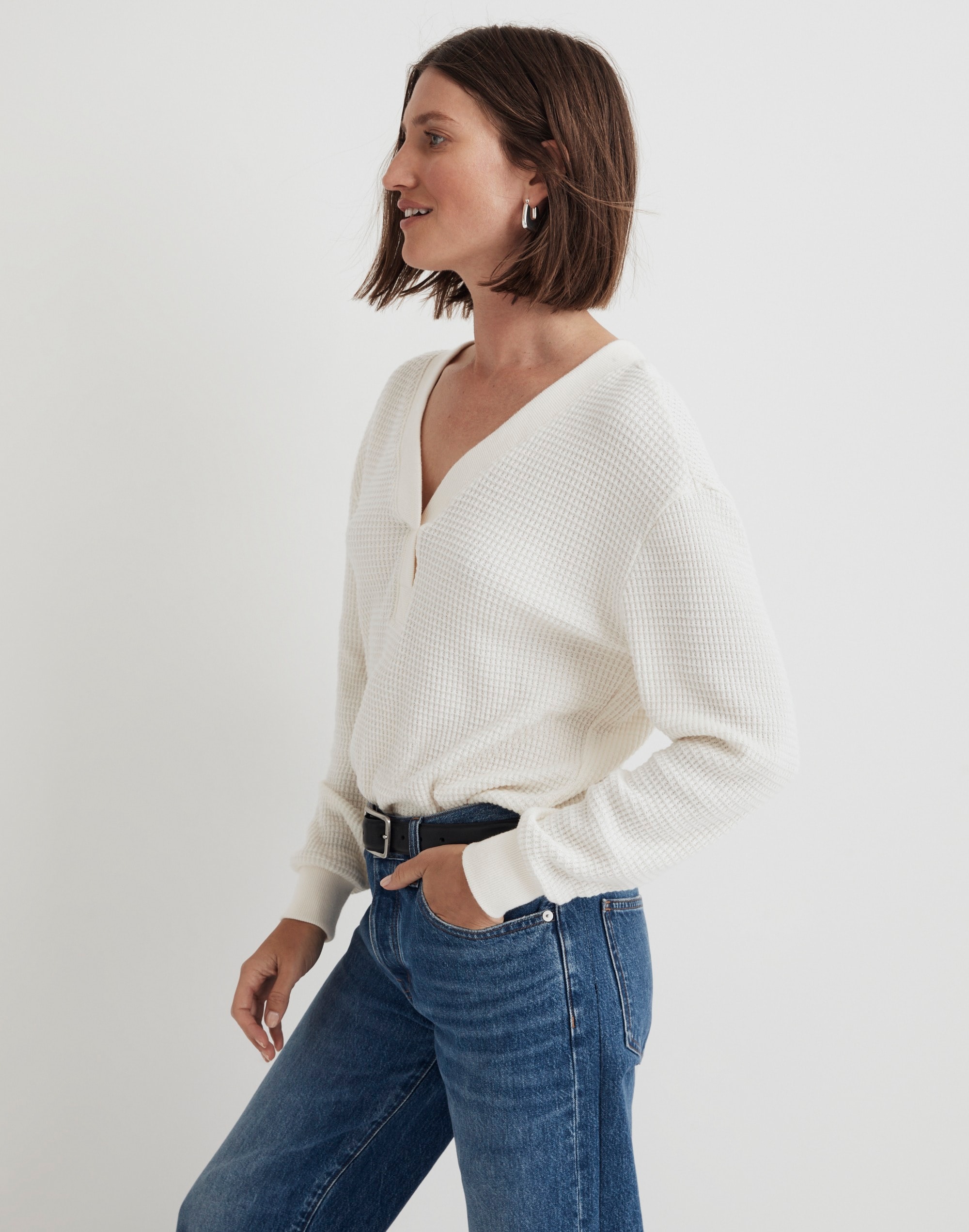 Brushed Waffle V-Neck Tee | Madewell