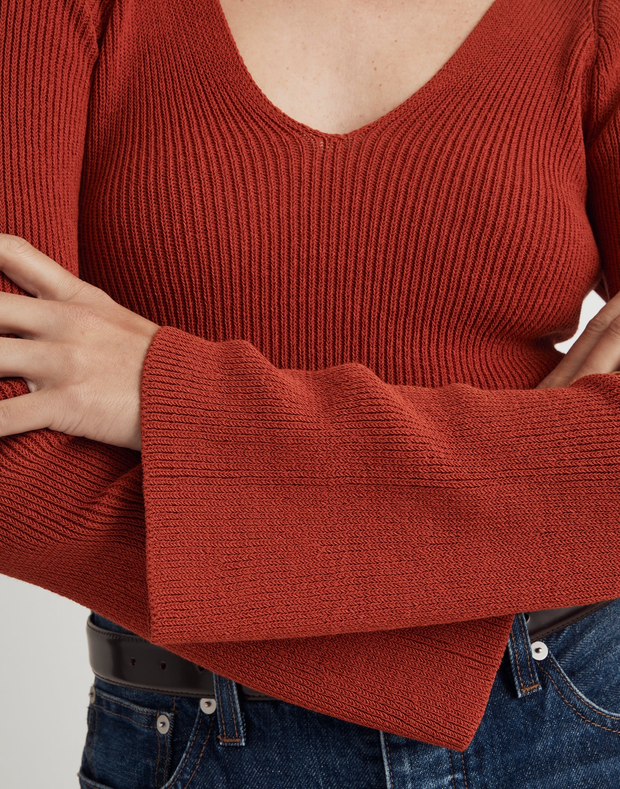 Flared-Sleeve V-Neck Sweater