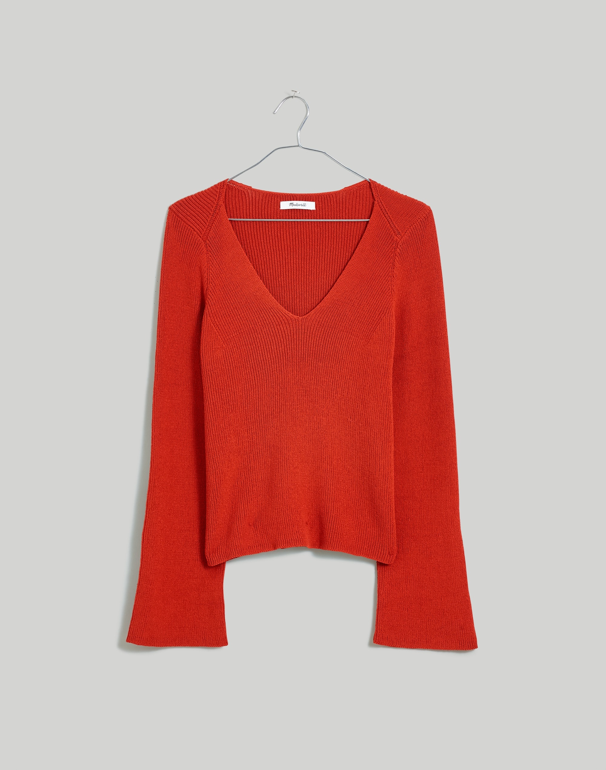 Flared-Sleeve V-Neck Sweater