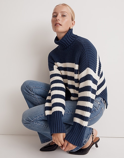 Wide Rib Turtleneck in Sweater Stripe