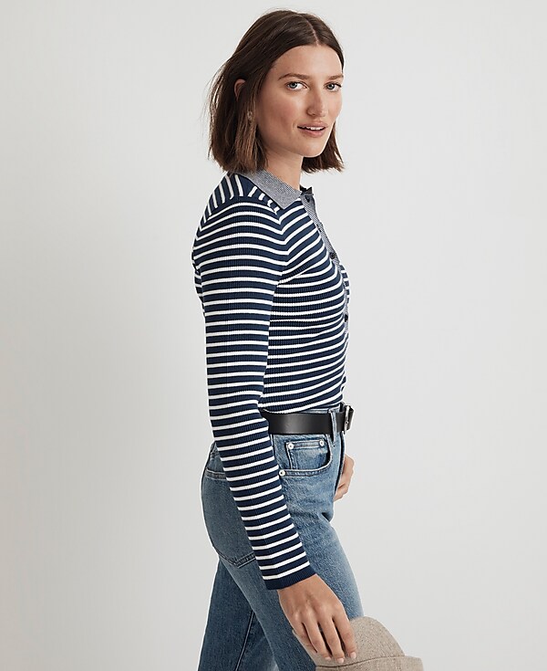 The Signature Knit Polo Sweater Top in Stripe