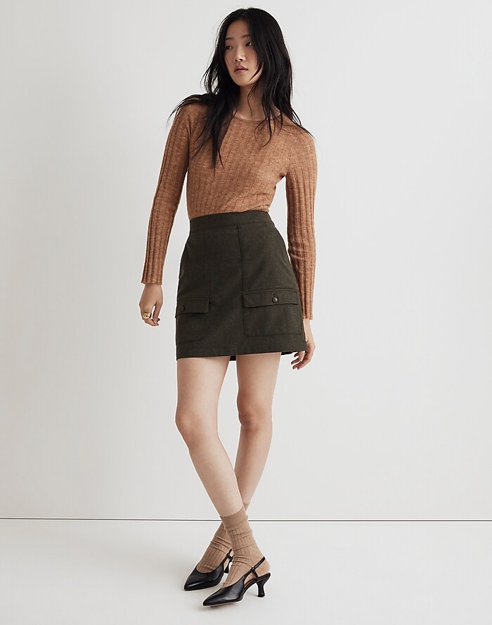 Wool-Blend Mini Skirt in Pinstripe