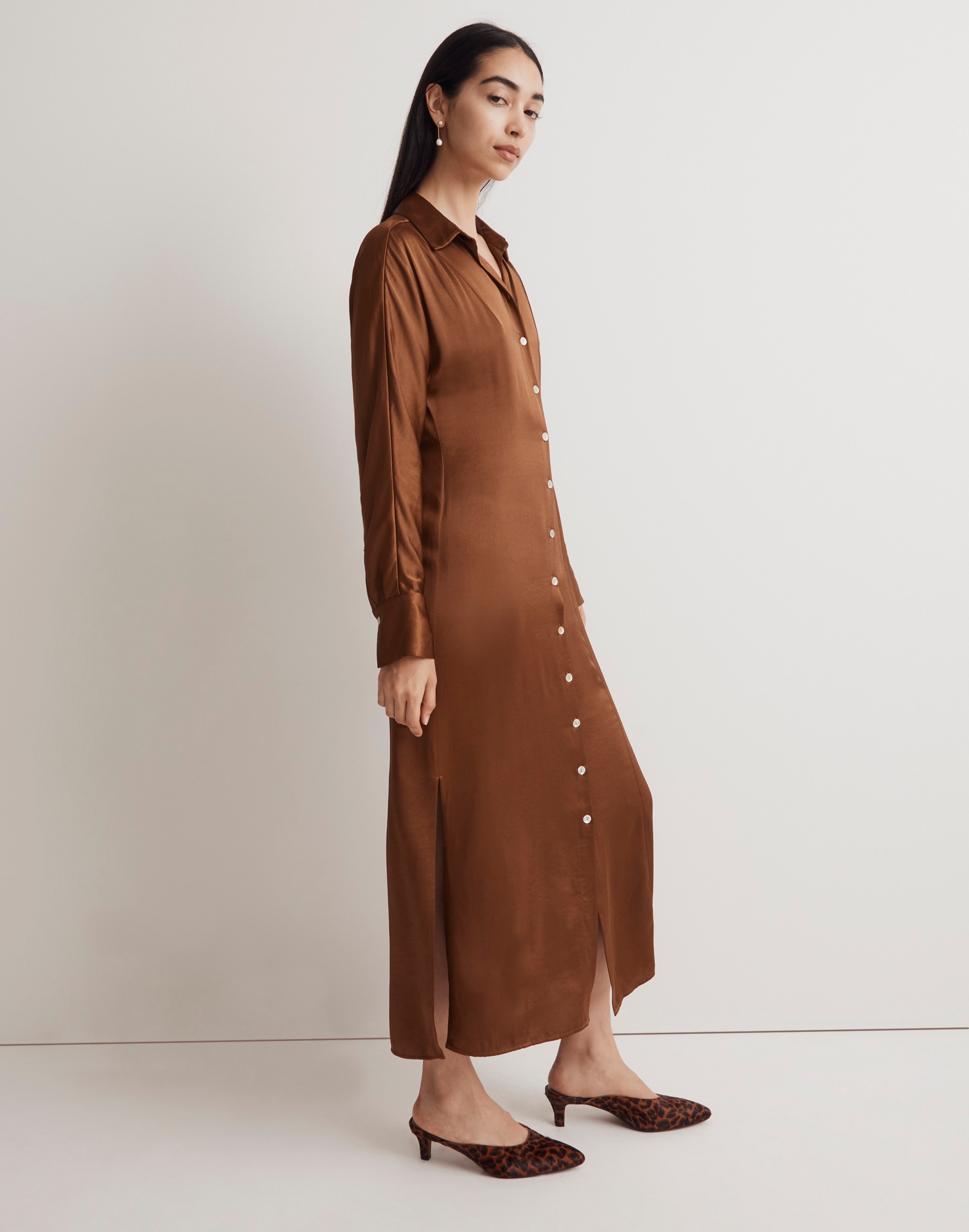 Satin Button-Front Midi Shirtdress | Madewell