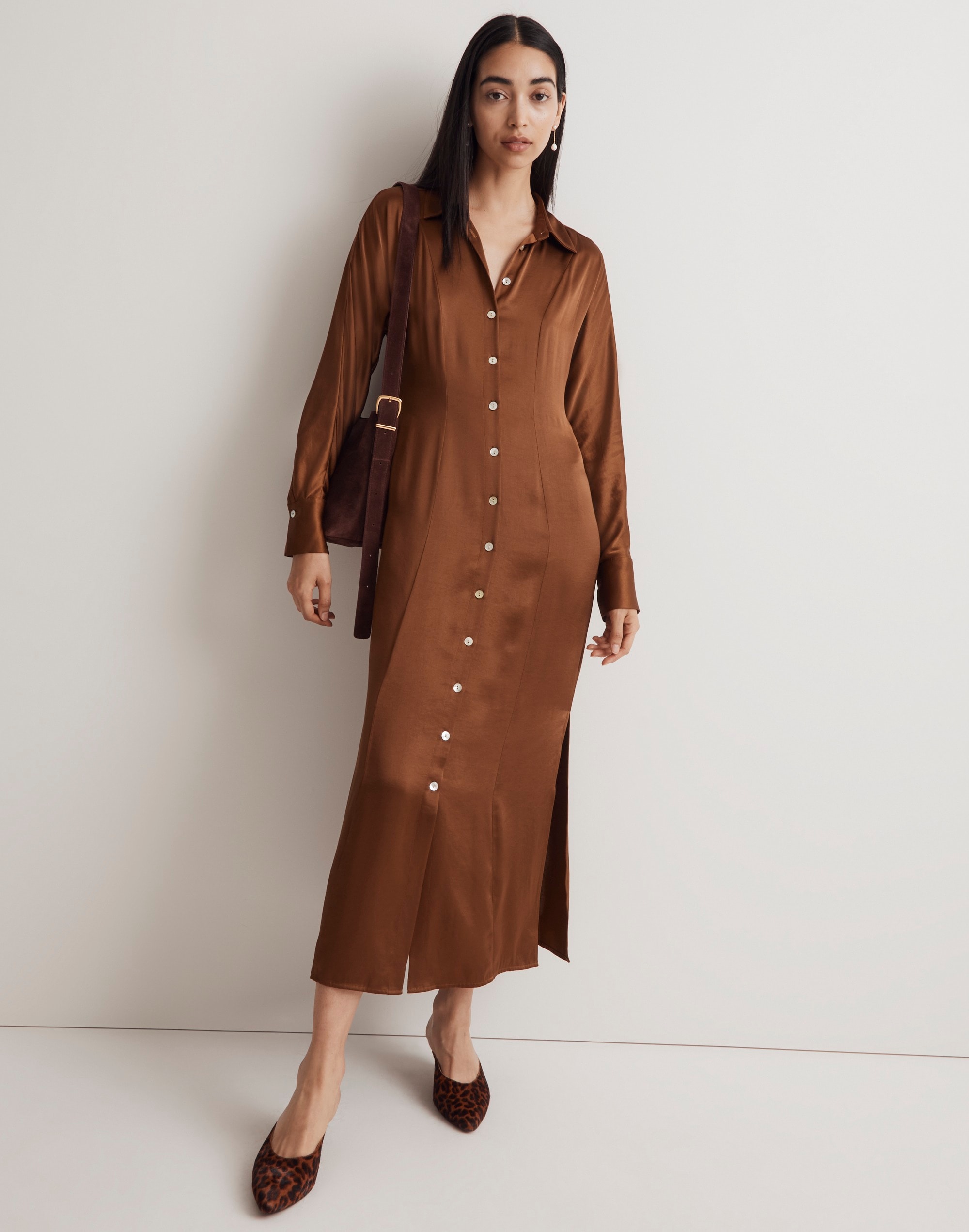 Satin Button-Front Midi Shirtdress | Madewell