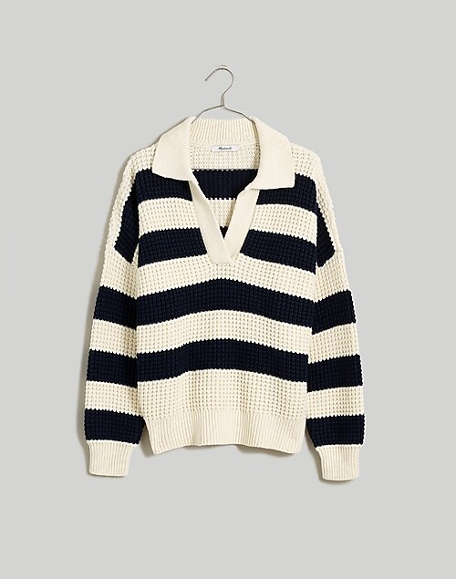 Waffle-Knit Henley Sweater in Stripe