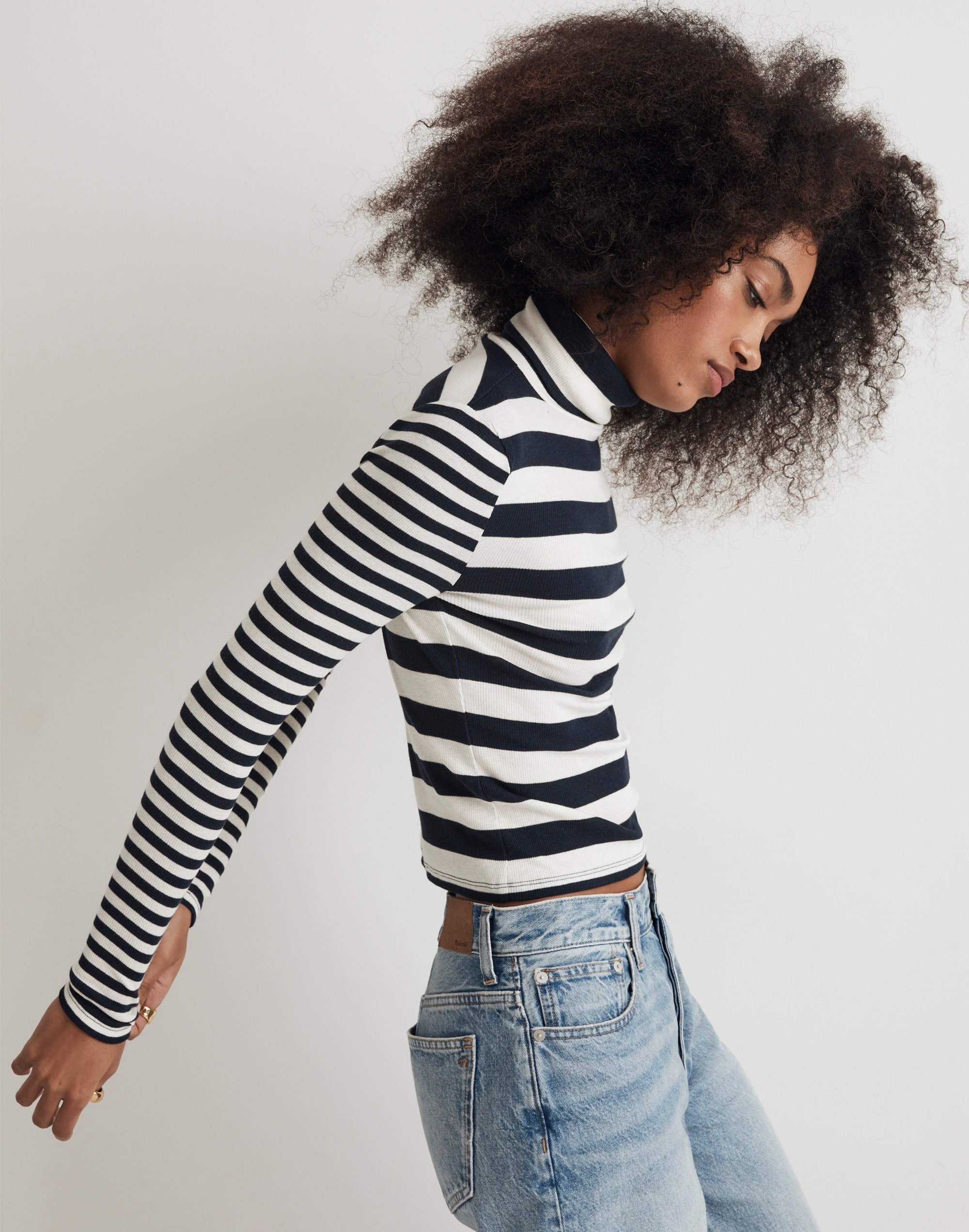 Cropped Turtleneck Top in Contrasting Stripe