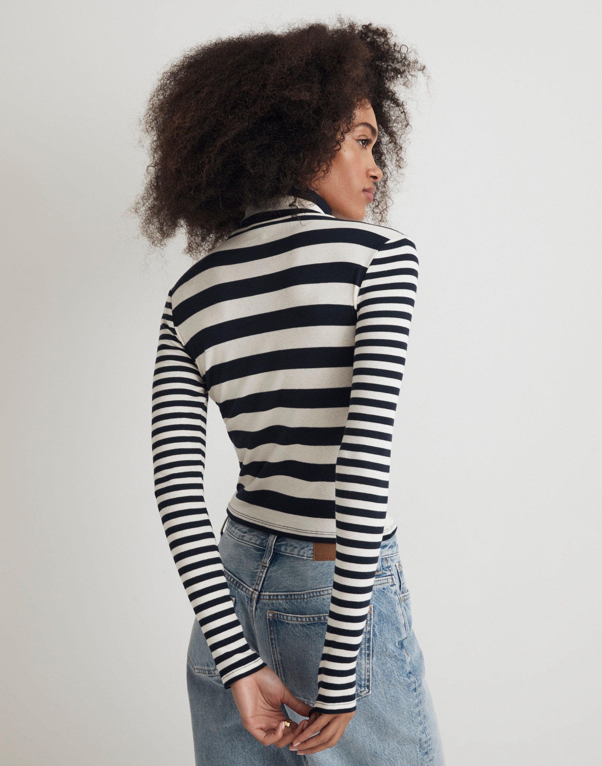 Cropped Turtleneck Top in Contrasting Stripe