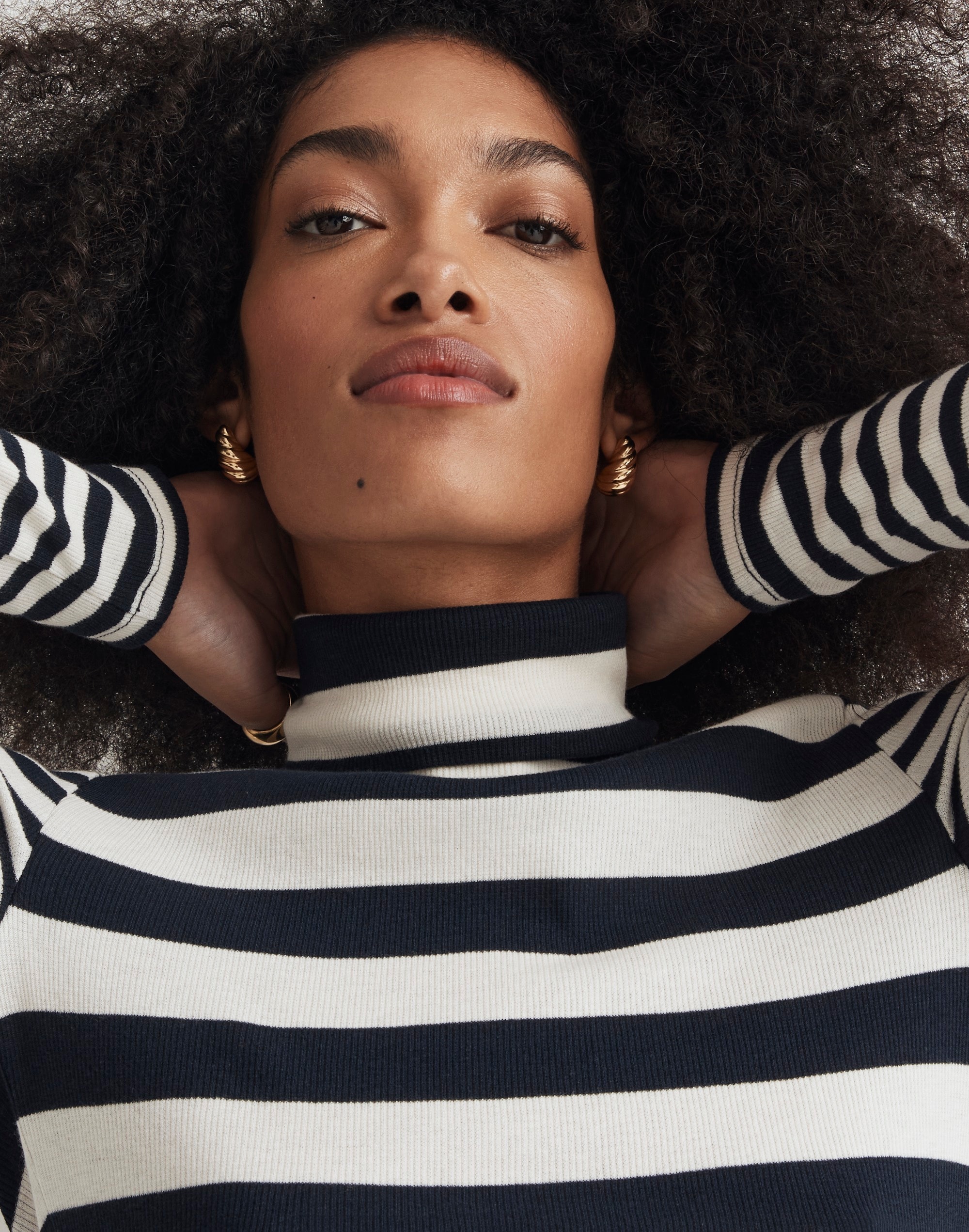 Cropped Turtleneck Top in Contrasting Stripe