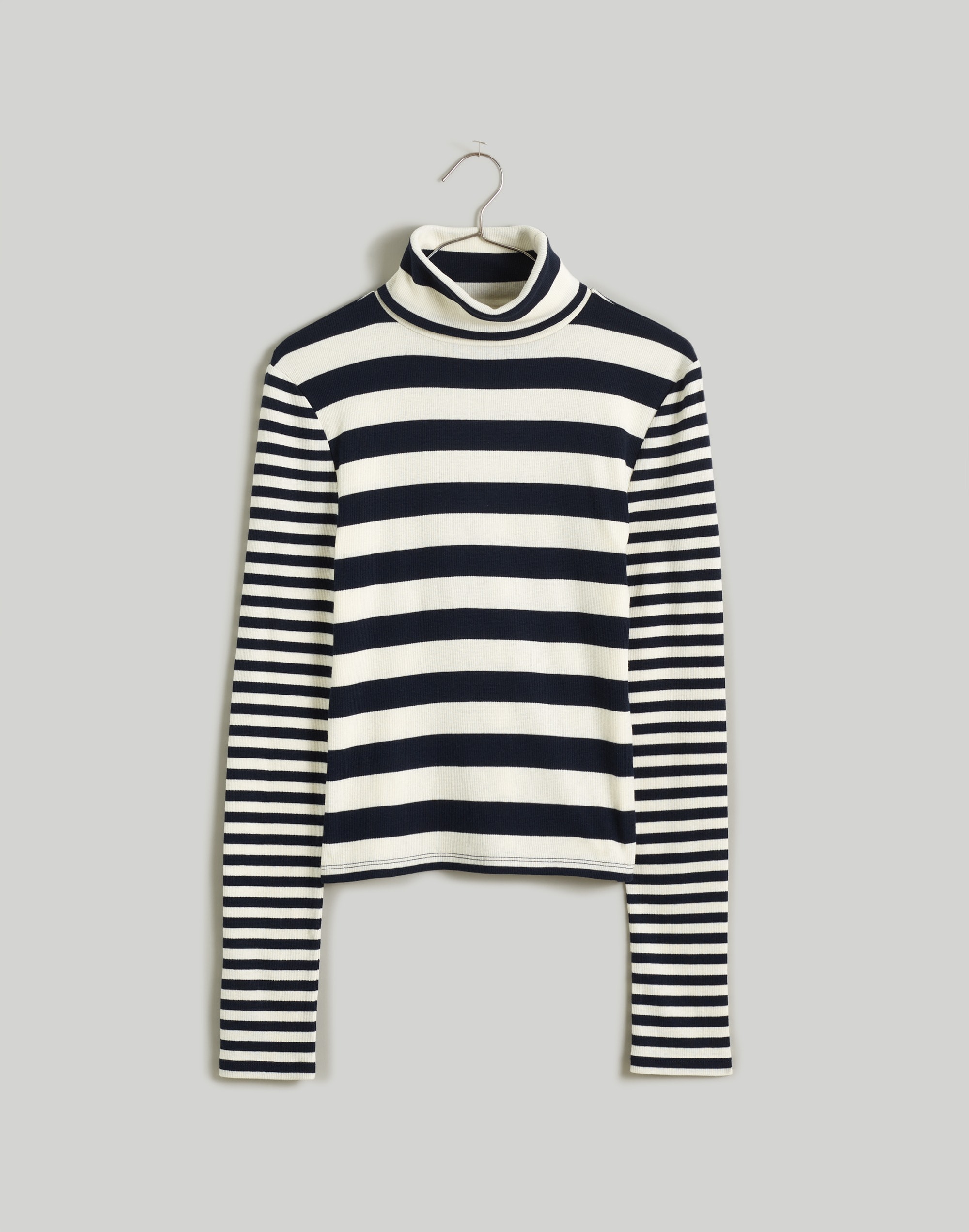 Cropped Turtleneck Top in Contrasting Stripe