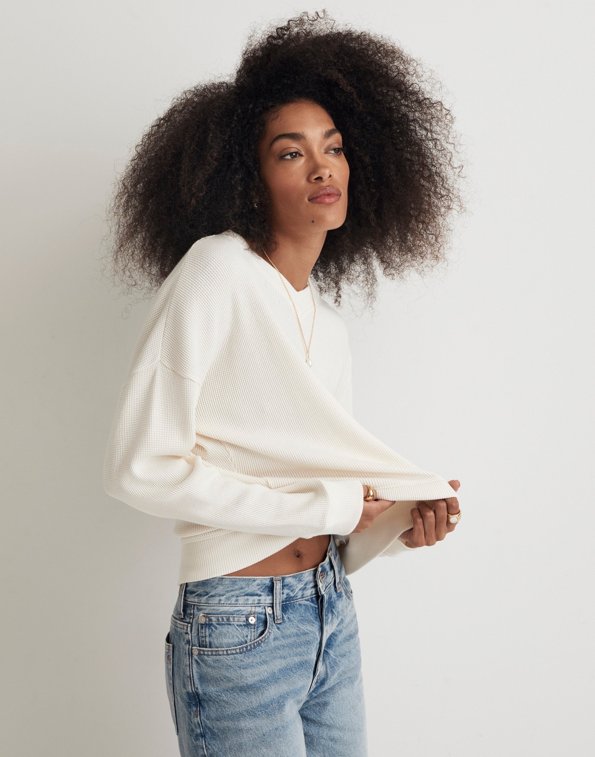 Waffle Knit Boxy Sweatshirt Tee | Madewell