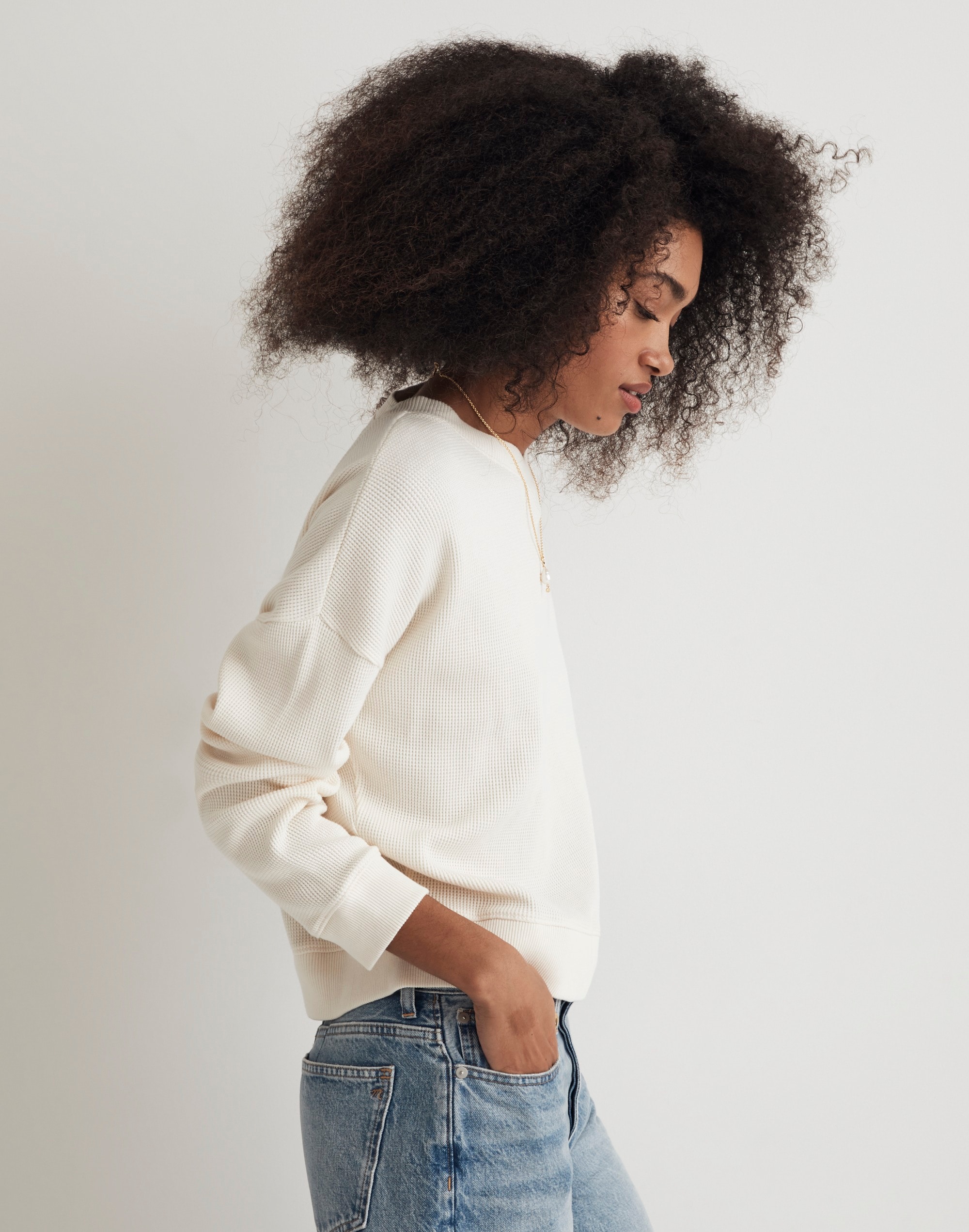 Waffle Knit Boxy Sweatshirt Tee | Madewell