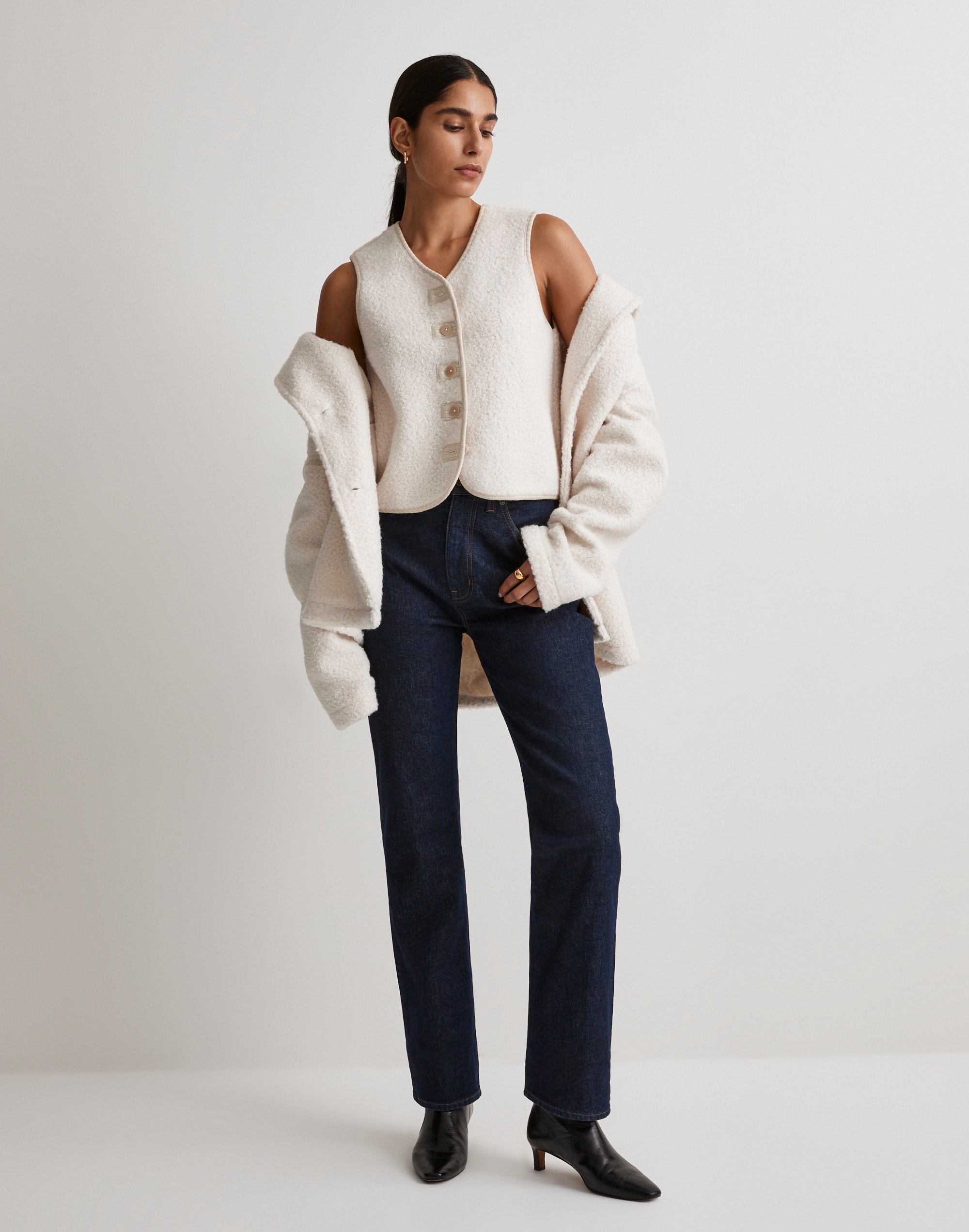 Pebbled Faux Shearling Button-Front Vest | Madewell