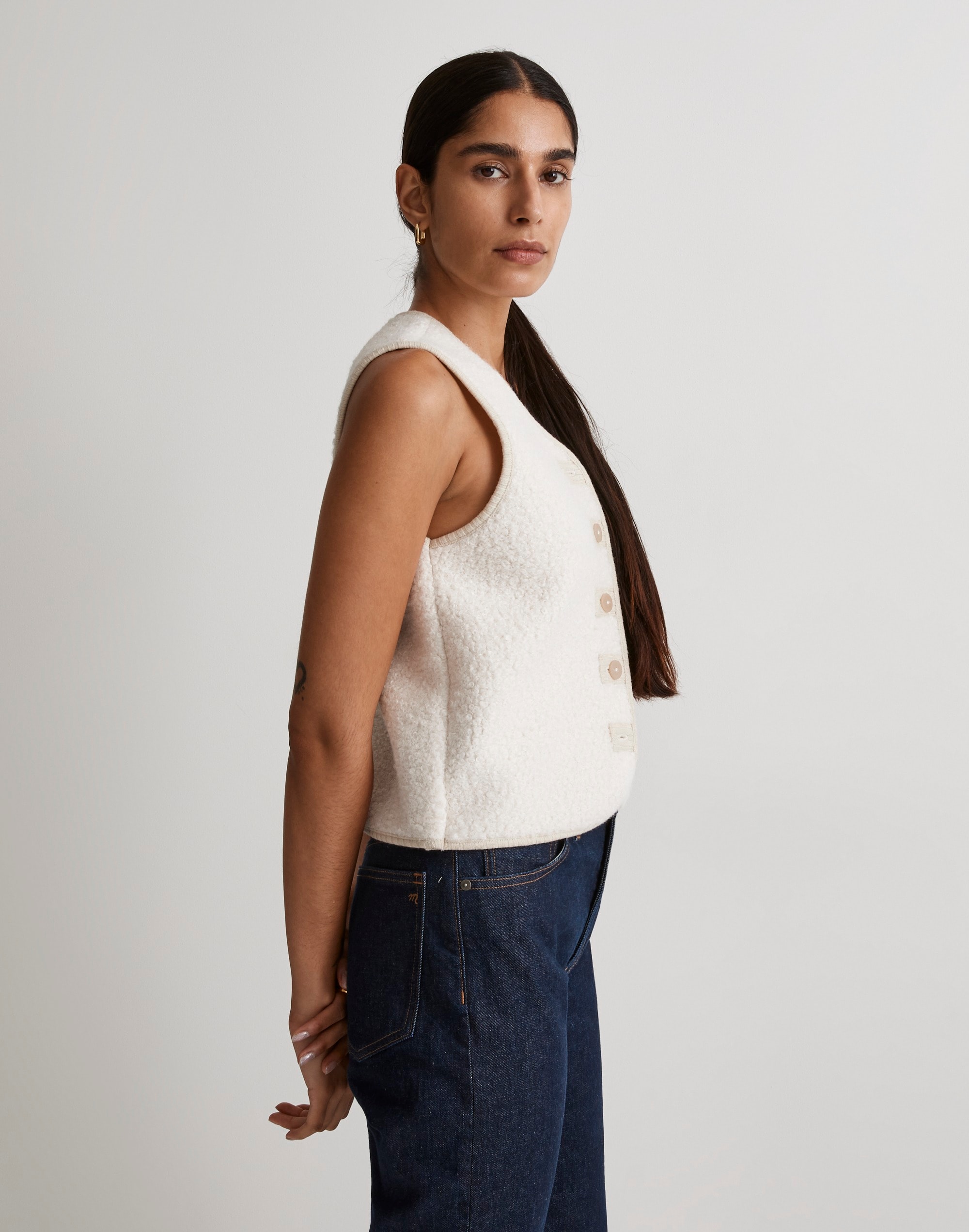 Pebbled Faux Shearling Button-Front Vest | Madewell