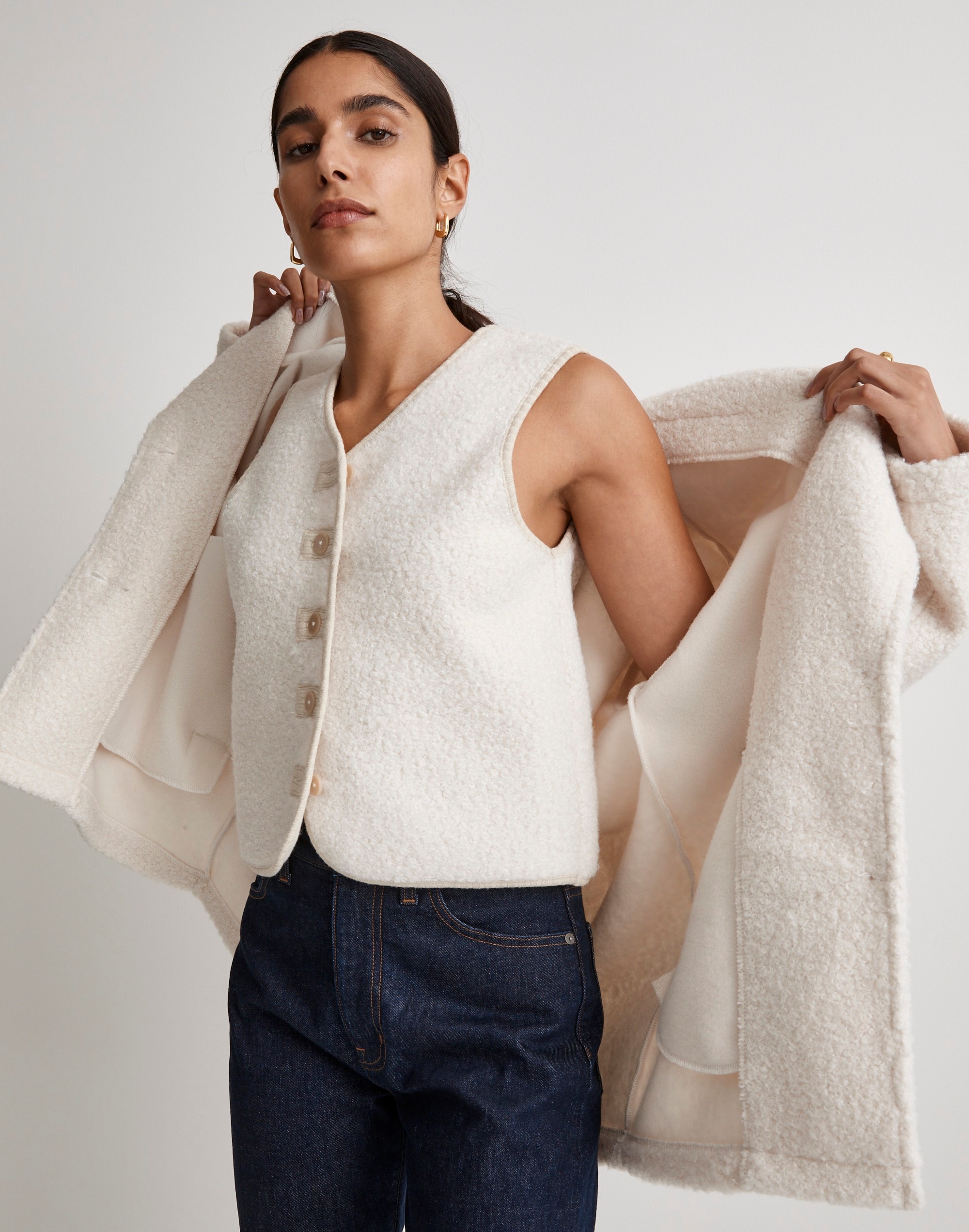 Pebbled Faux Shearling Button-Front Vest | Madewell