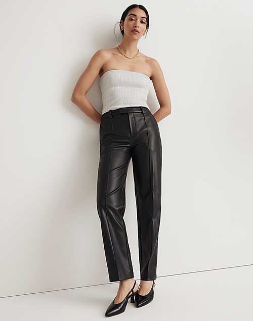 Tailored Leather Straight Leg Trousers - Black – BOA