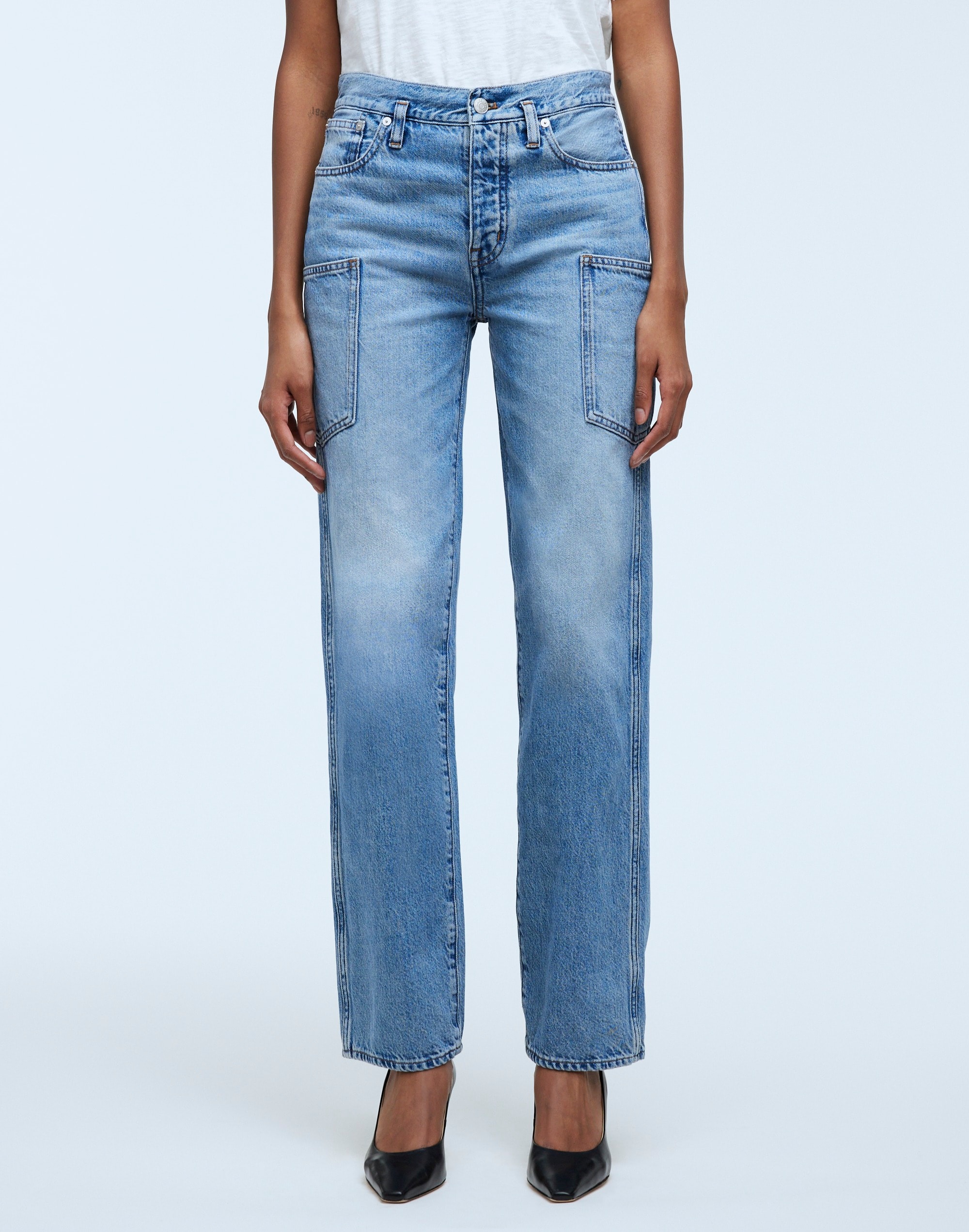Shop Mw Low-slung Straight Jeans In Hillswick Wash
