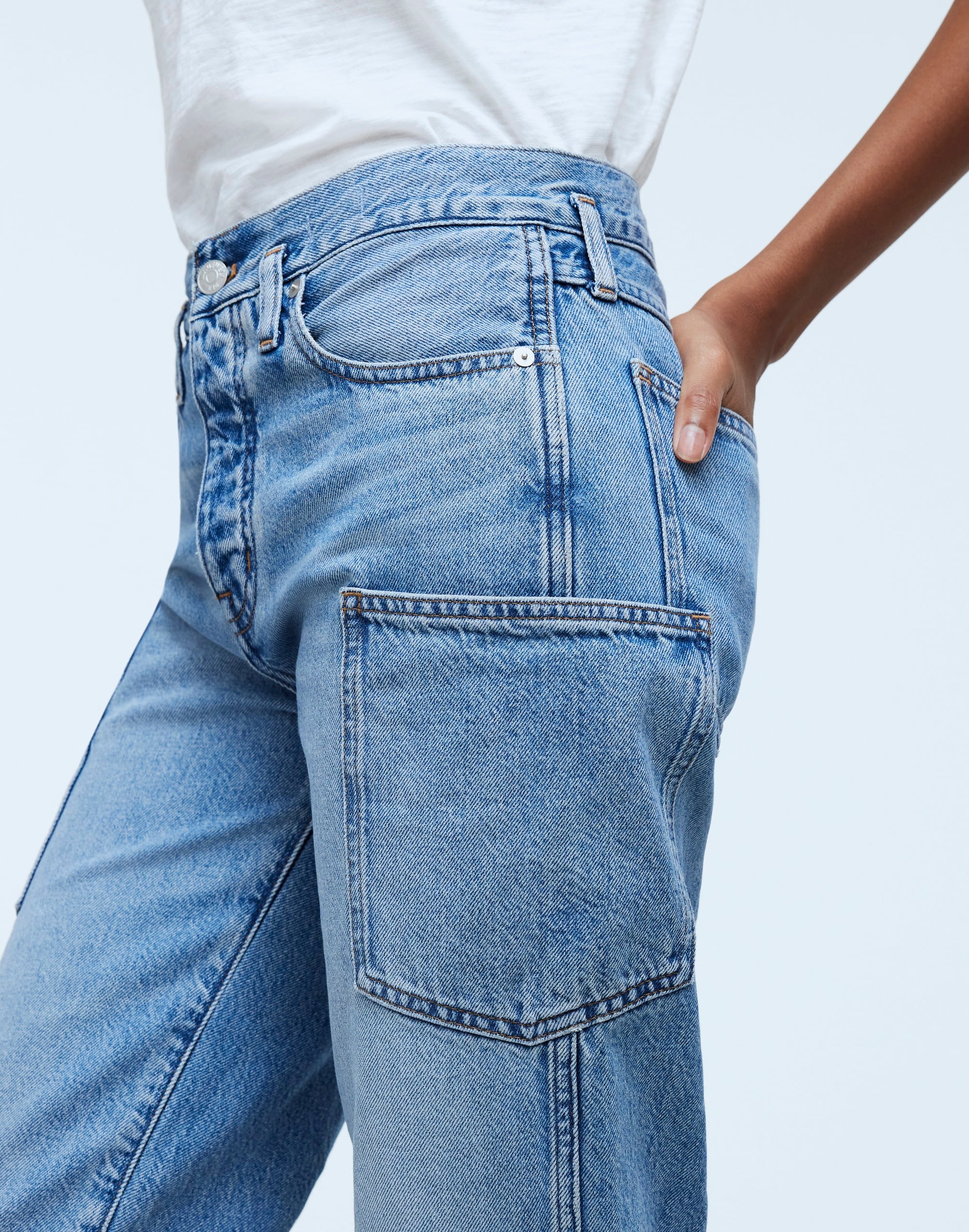 Low-Slung Straight Jeans in Hillswick Wash: Pocket Edition