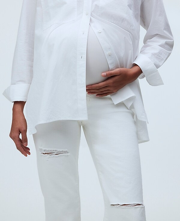 The Maternity Over-the-Belly '90s Straight Jean in Tile White