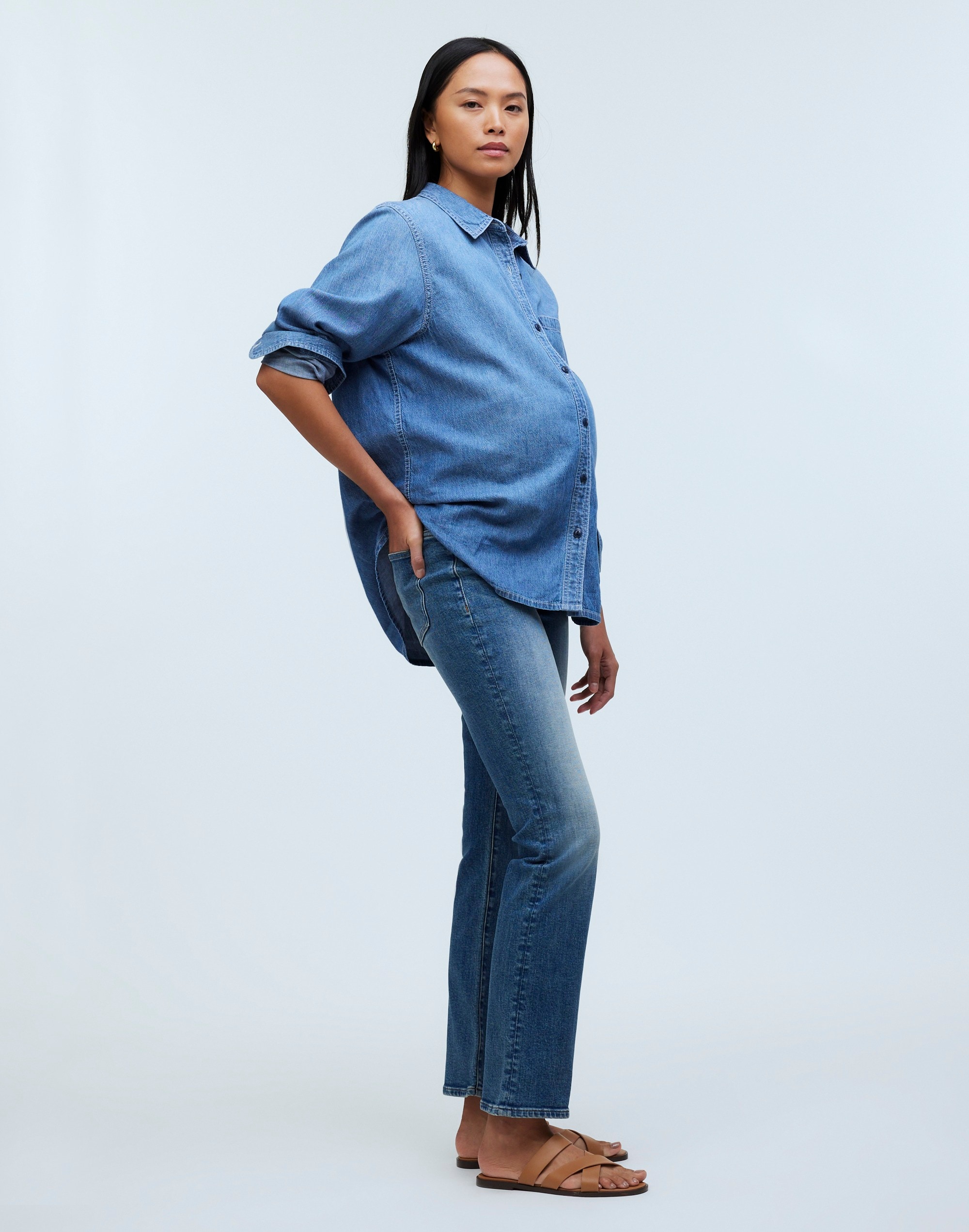 Maternity Over-the-Belly Kick Out Crop Jeans Oneida Wash