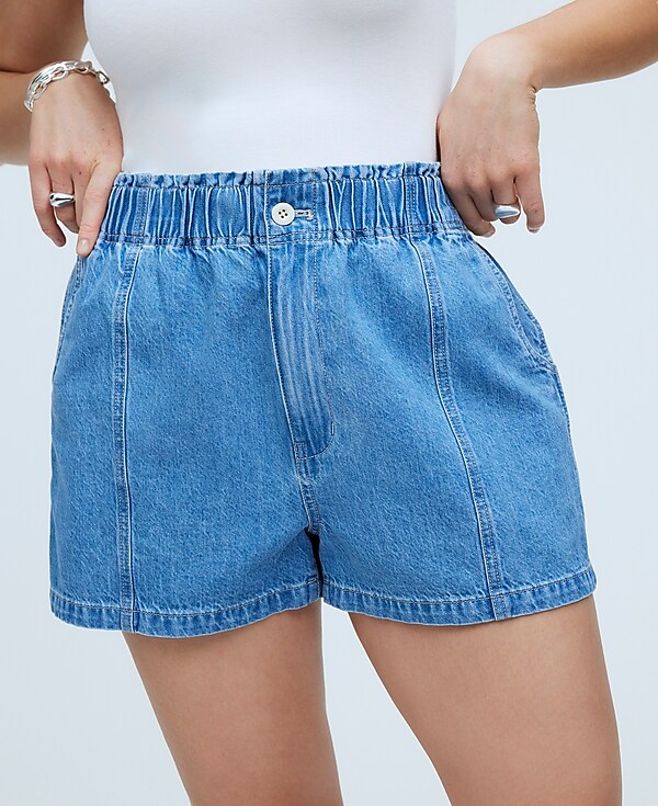 Denim Pull-On Paperbag Shorts in Bunten Wash