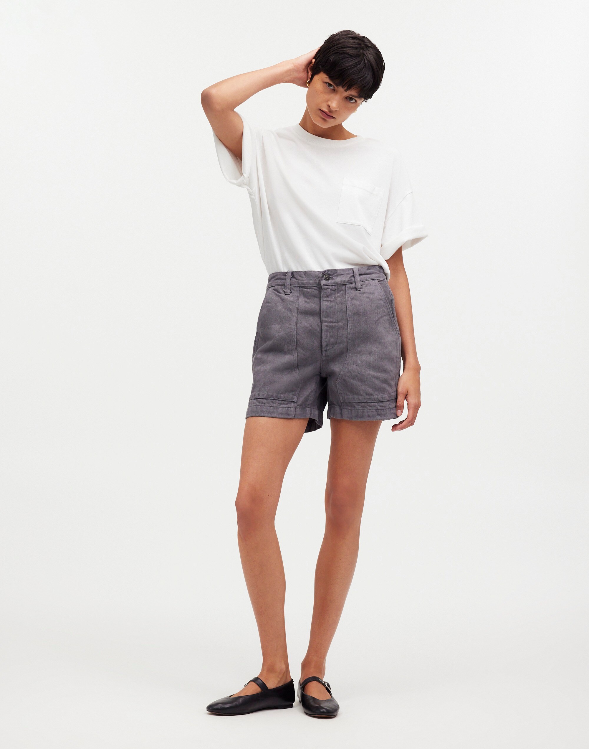 Madewell x MN Dye Studio Denim High-Rise Mid-Length Workwear Shorts | Madewell