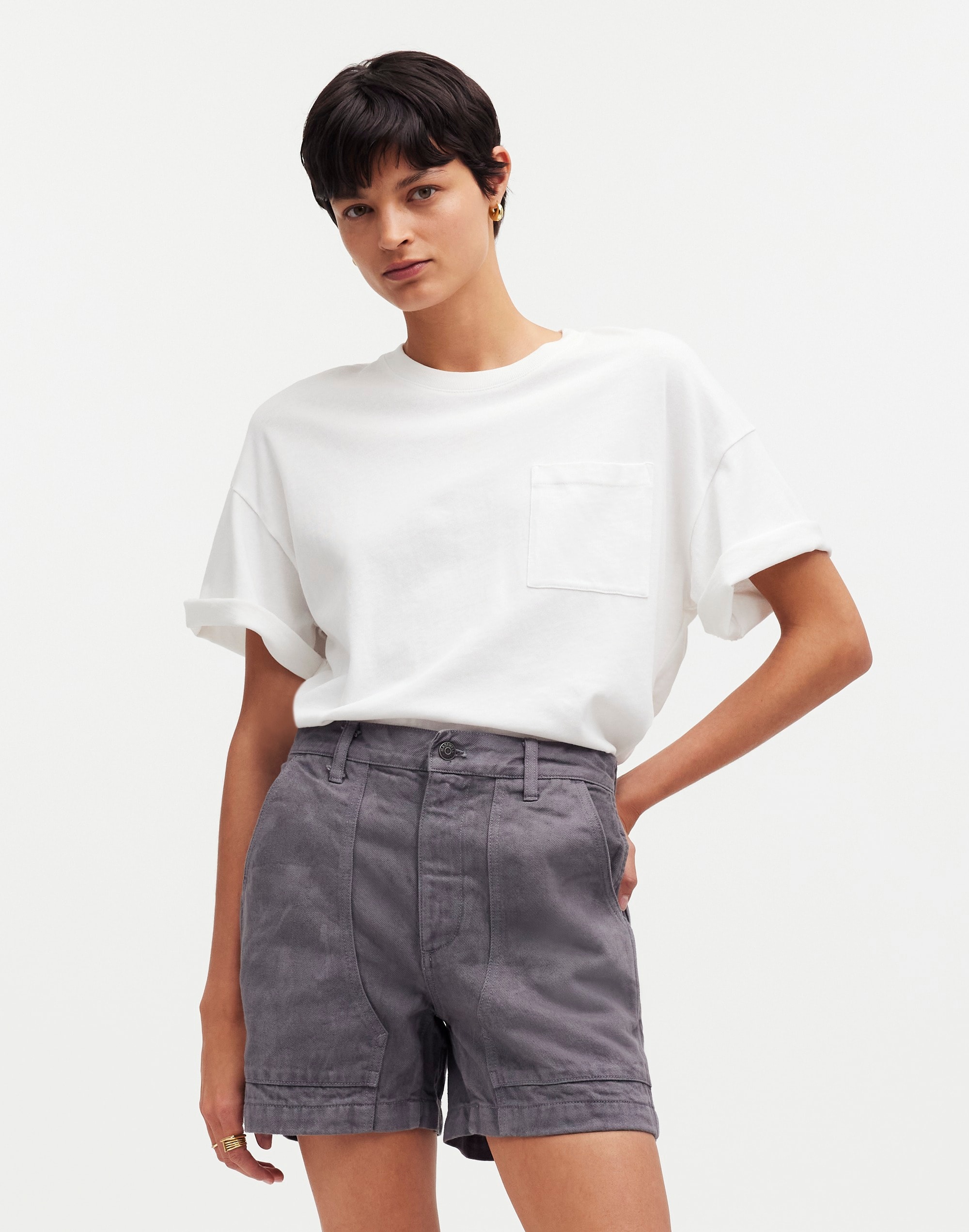 Madewell x MN Dye Studio Denim High-Rise Mid-Length Workwear Shorts