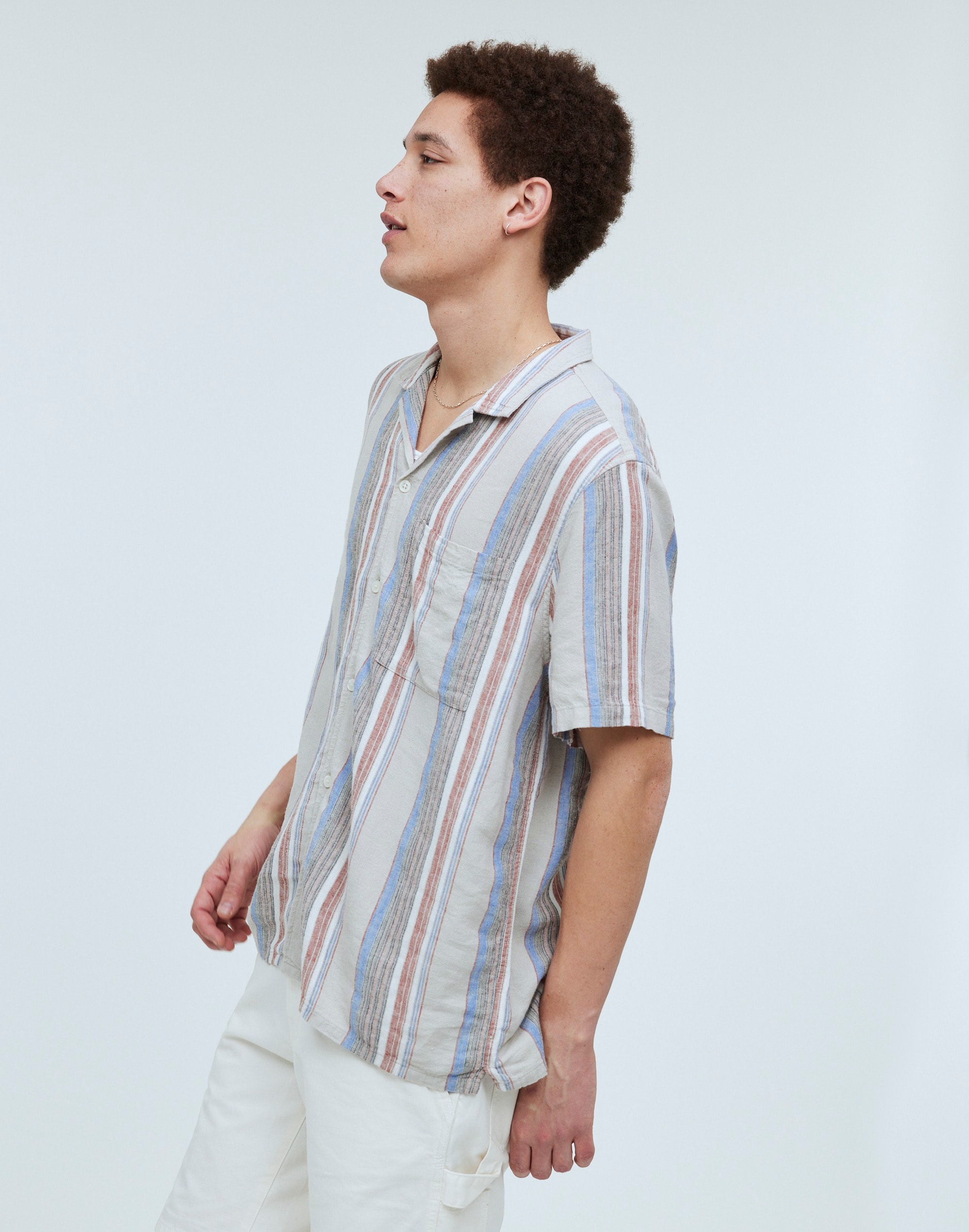 Easy Short-Sleeve Shirt Stripe Linen