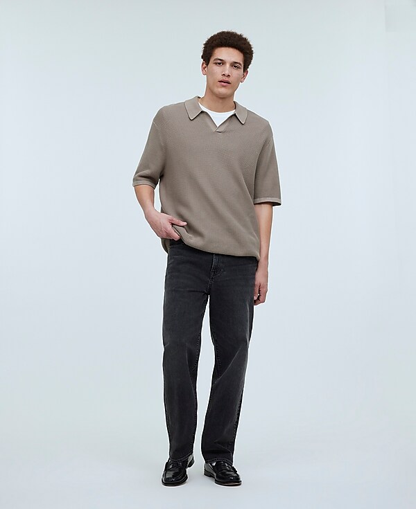 Johnny-Collar Short-Sleeve Sweater Polo