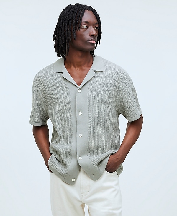 Textured-Stitch Sweater Polo Shirt