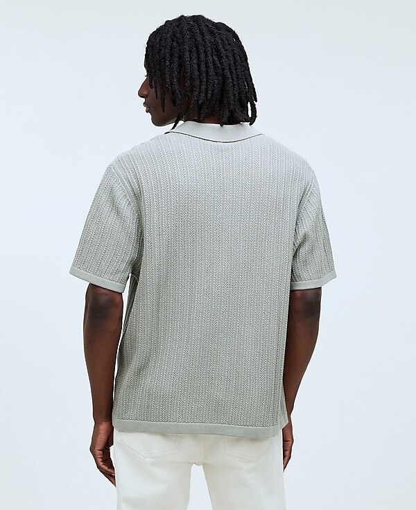 Textured-Stitch Sweater Polo Shirt