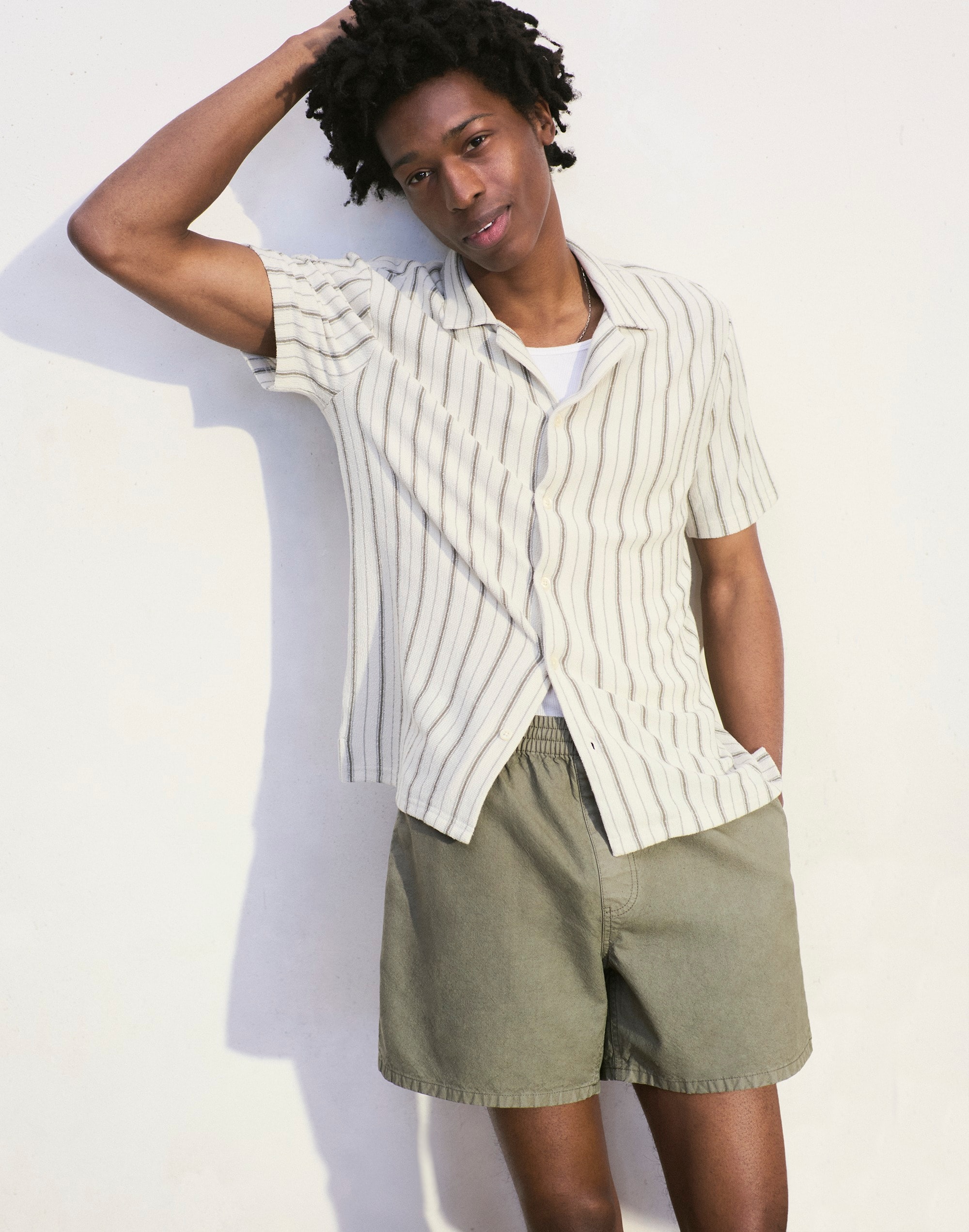 Easy Short-Sleeve Shirt Stripe Jacquard