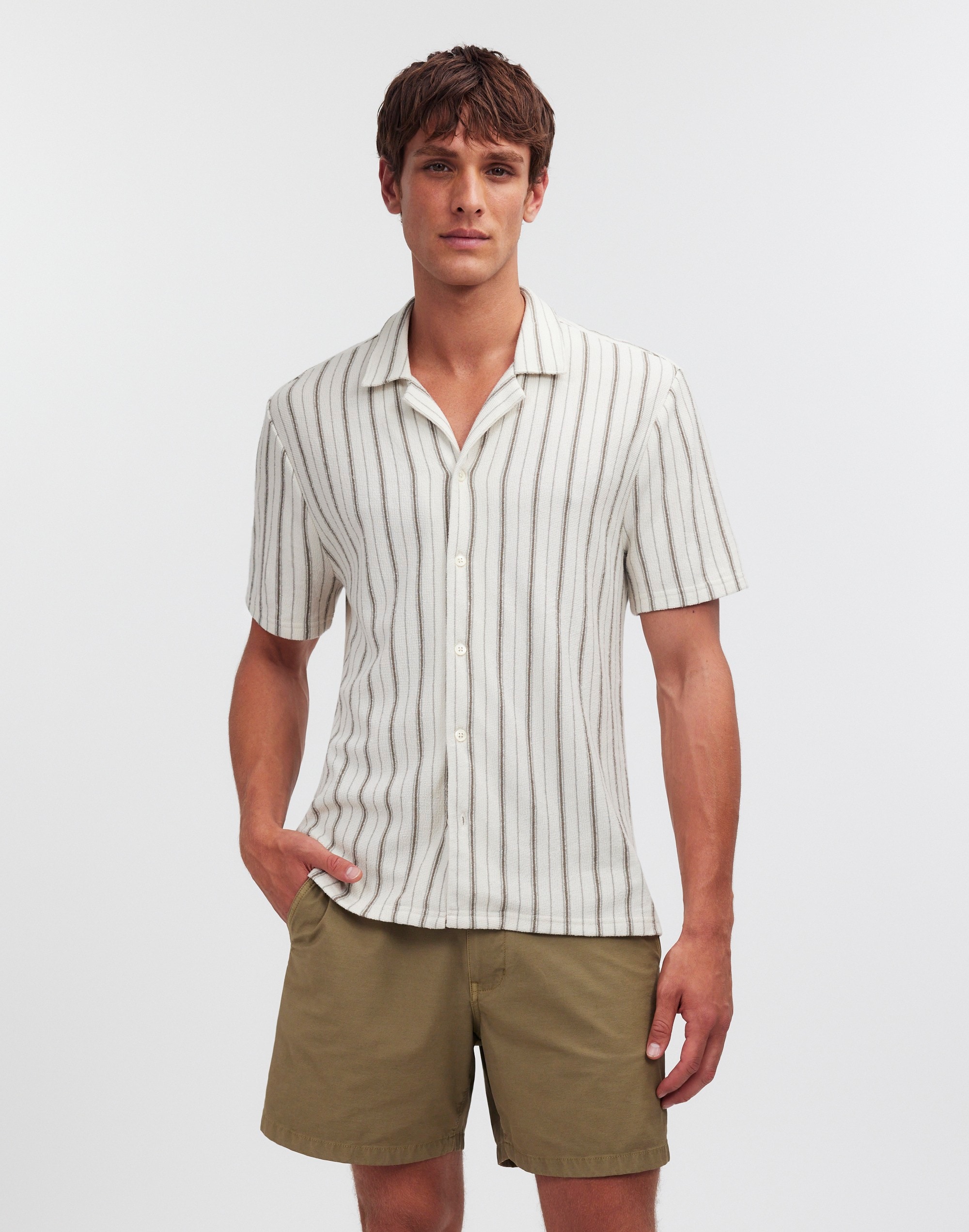 Easy Short-Sleeve Shirt Stripe Jacquard