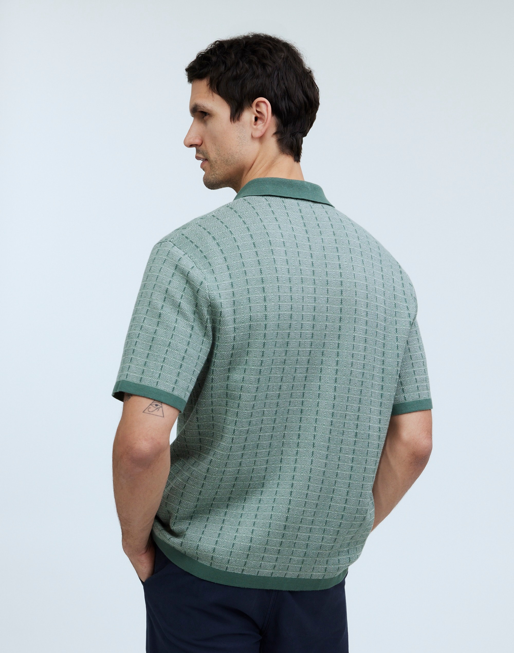 Button-Up Sweater Polo Shirt Plaid Stripe