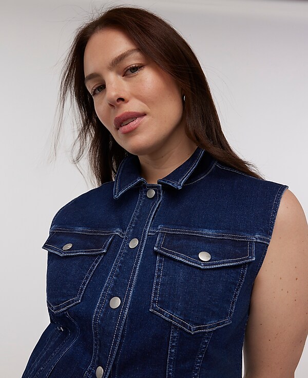 Denim Fitted Vest in Rocco Wash
