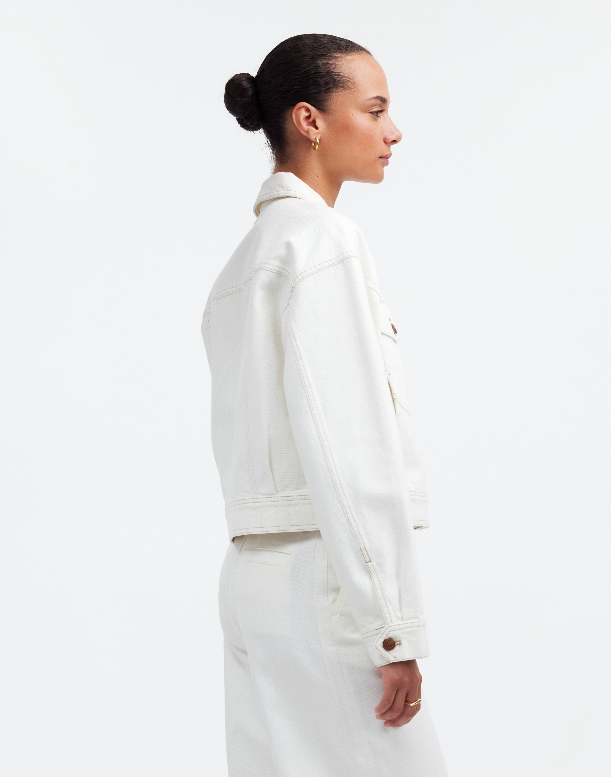 Button-Front Denim Jacket Tile White