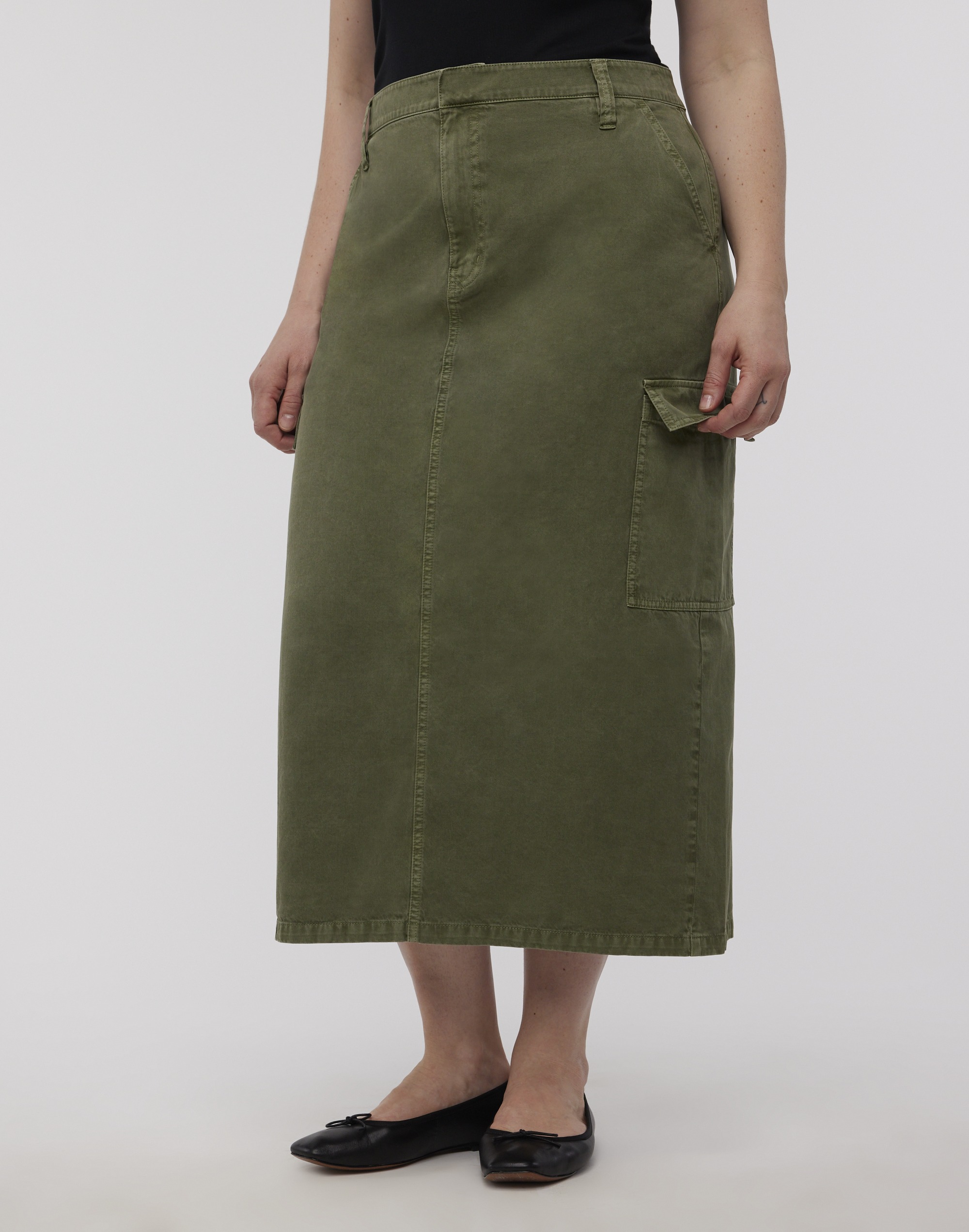 Garment-Dyed Cargo Midi Skirt