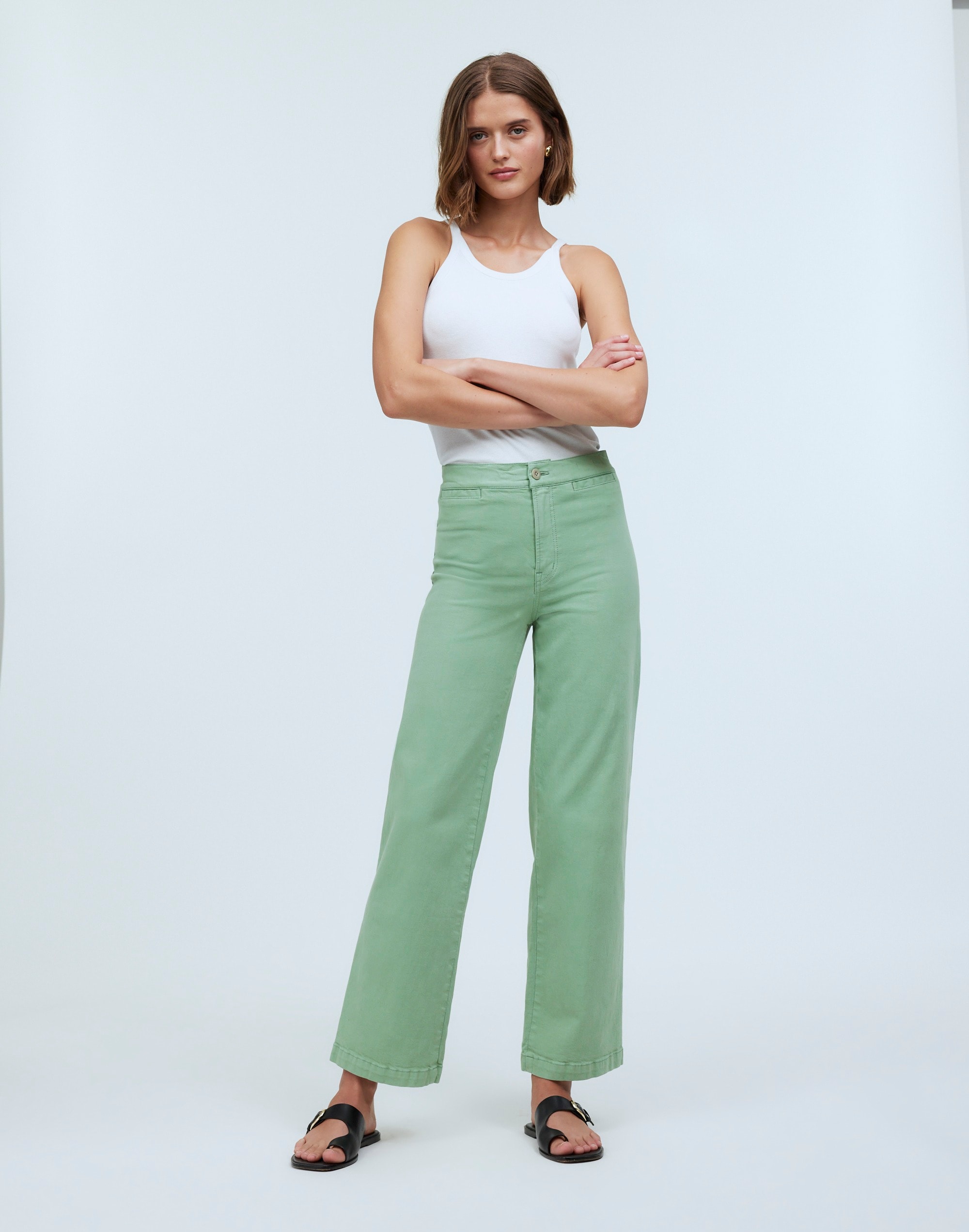 Mw The Emmett Wide-leg Crop Pant: Welt Pocket Edition In Pistachio