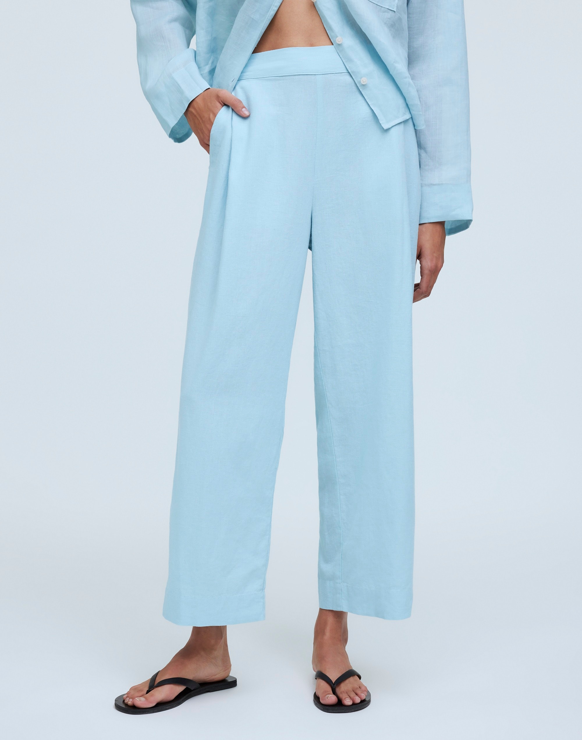 Pull-On Straight Crop Pants Linen Blend