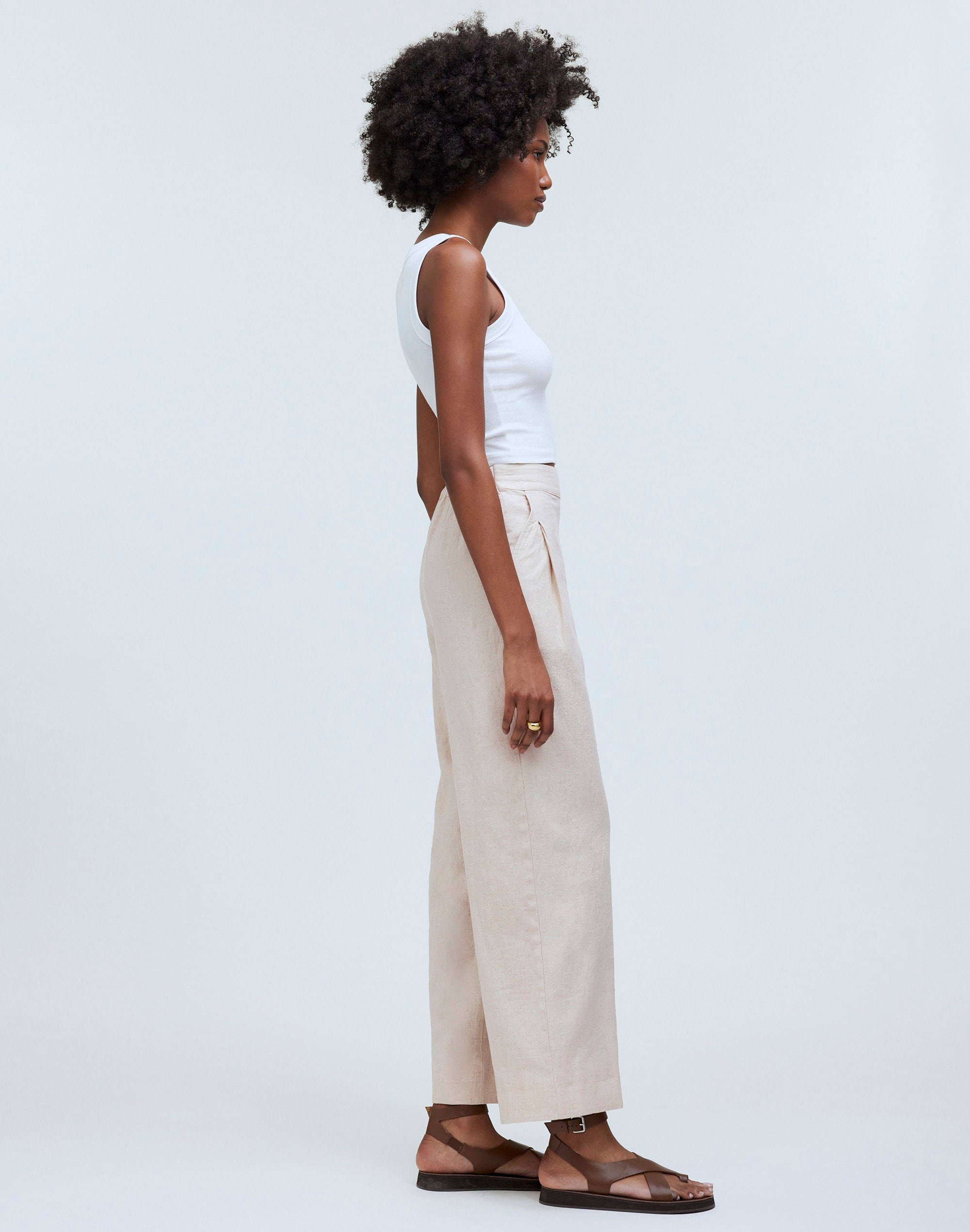 Petite Pull-On Straight Crop Pants in Linen Blend