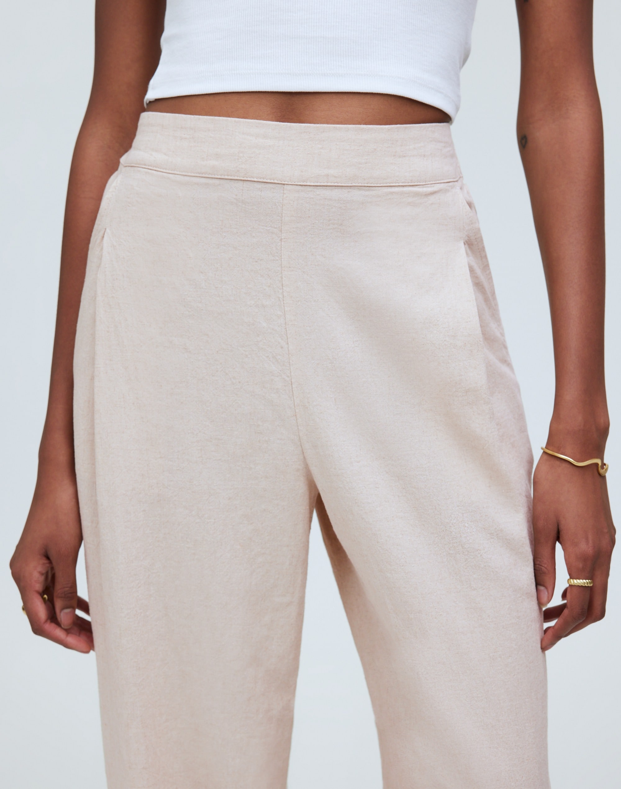 Petite Pull-On Straight Crop Pants in Linen Blend