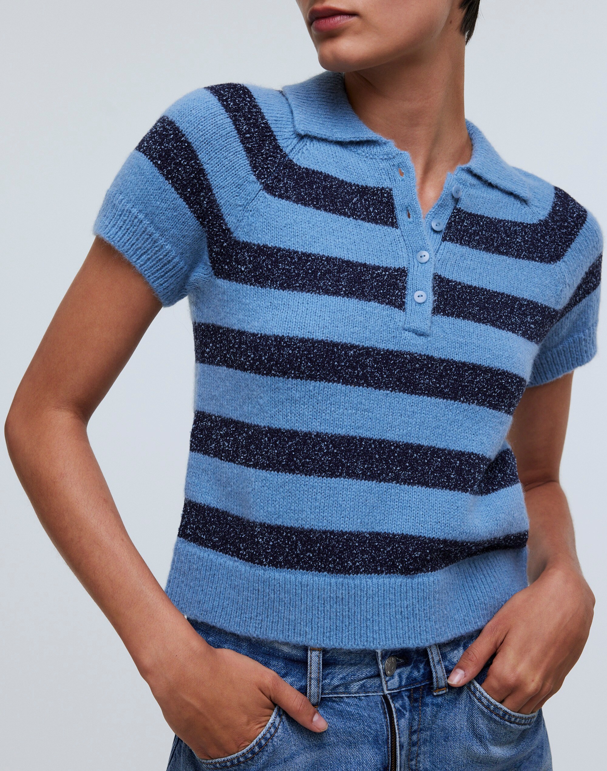 Raglan Polo Sweater Tee Stripe
