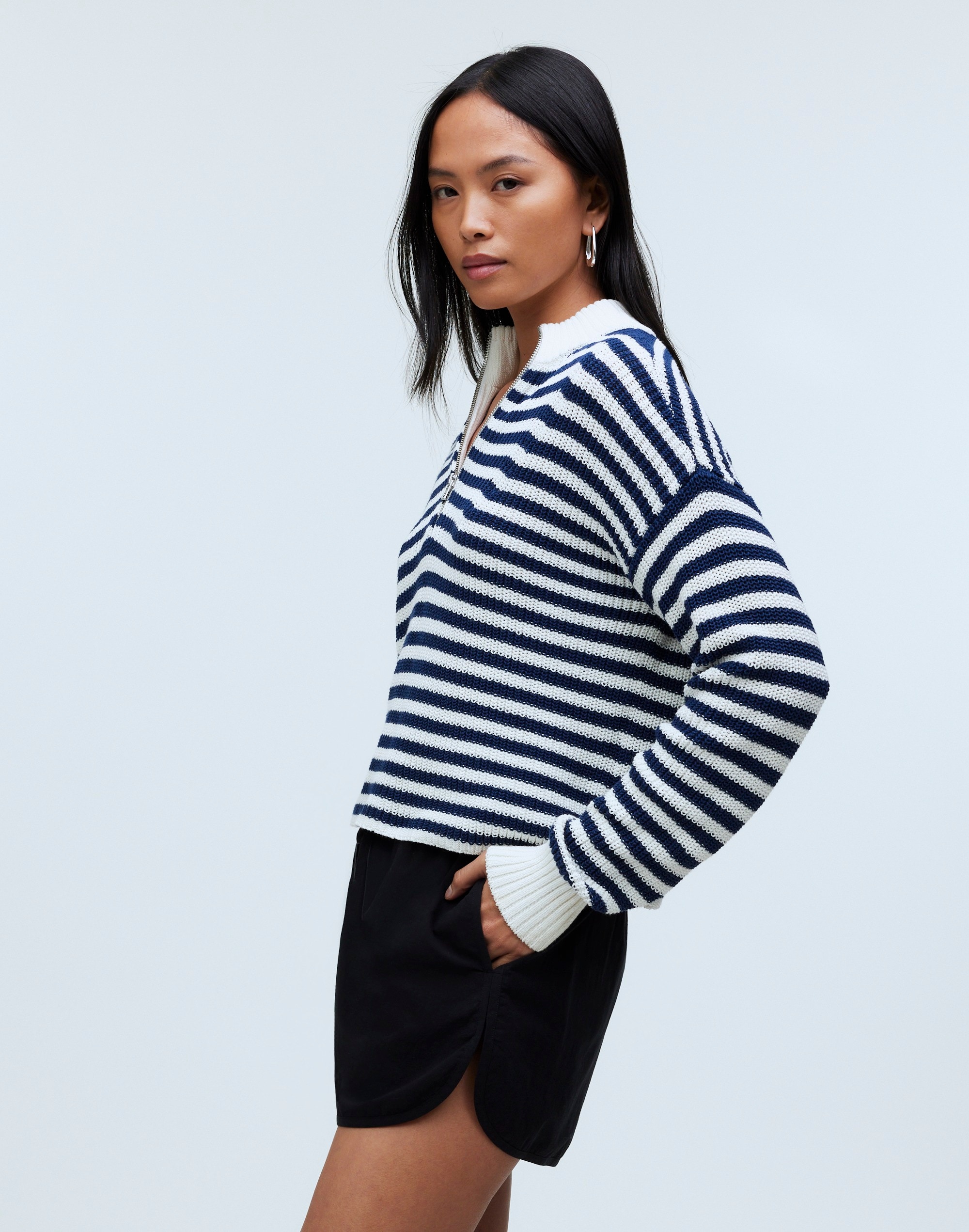 Ribbed Half-Zip Sweater Stripe