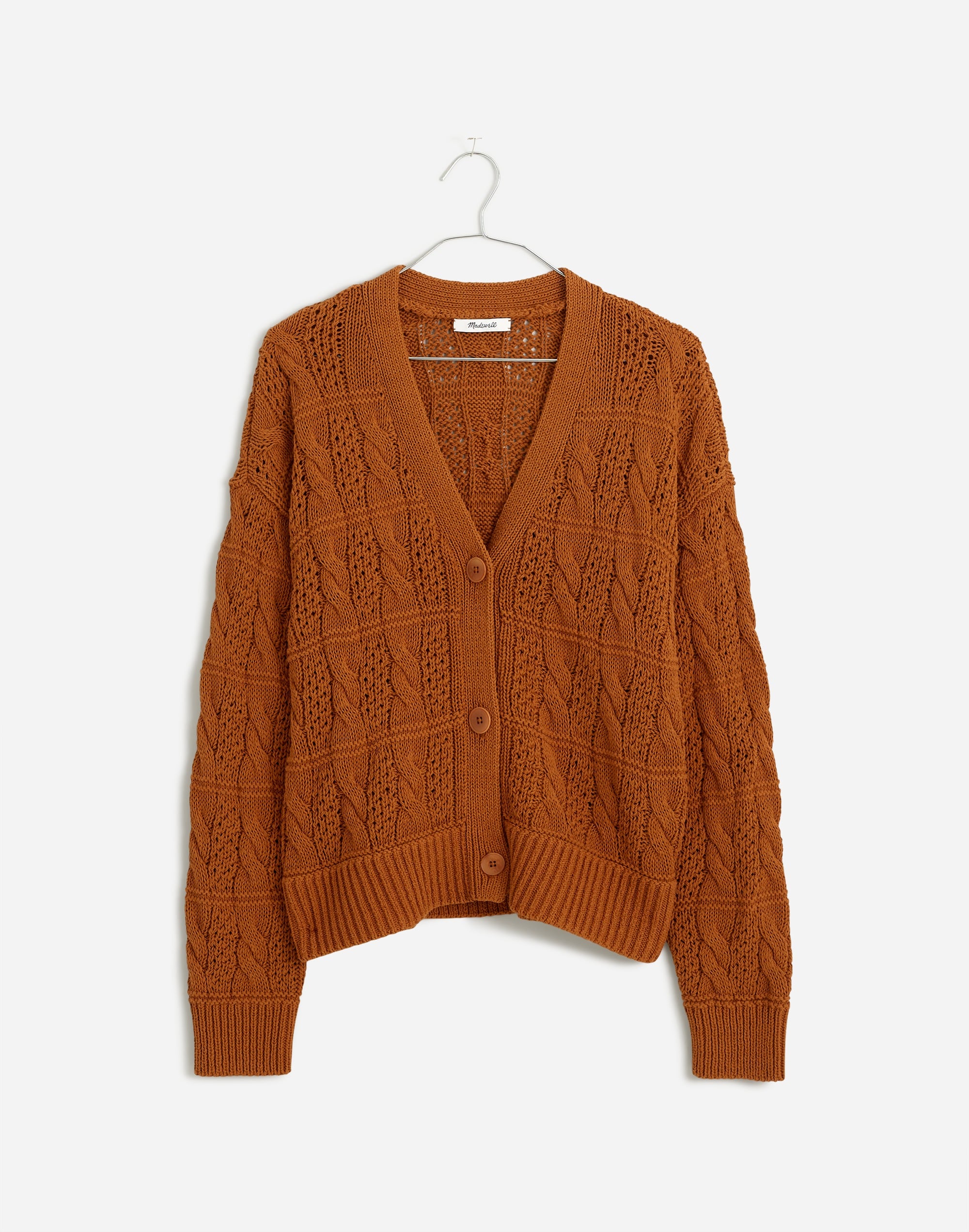 Open Cable-Stitch Cardigan Sweater