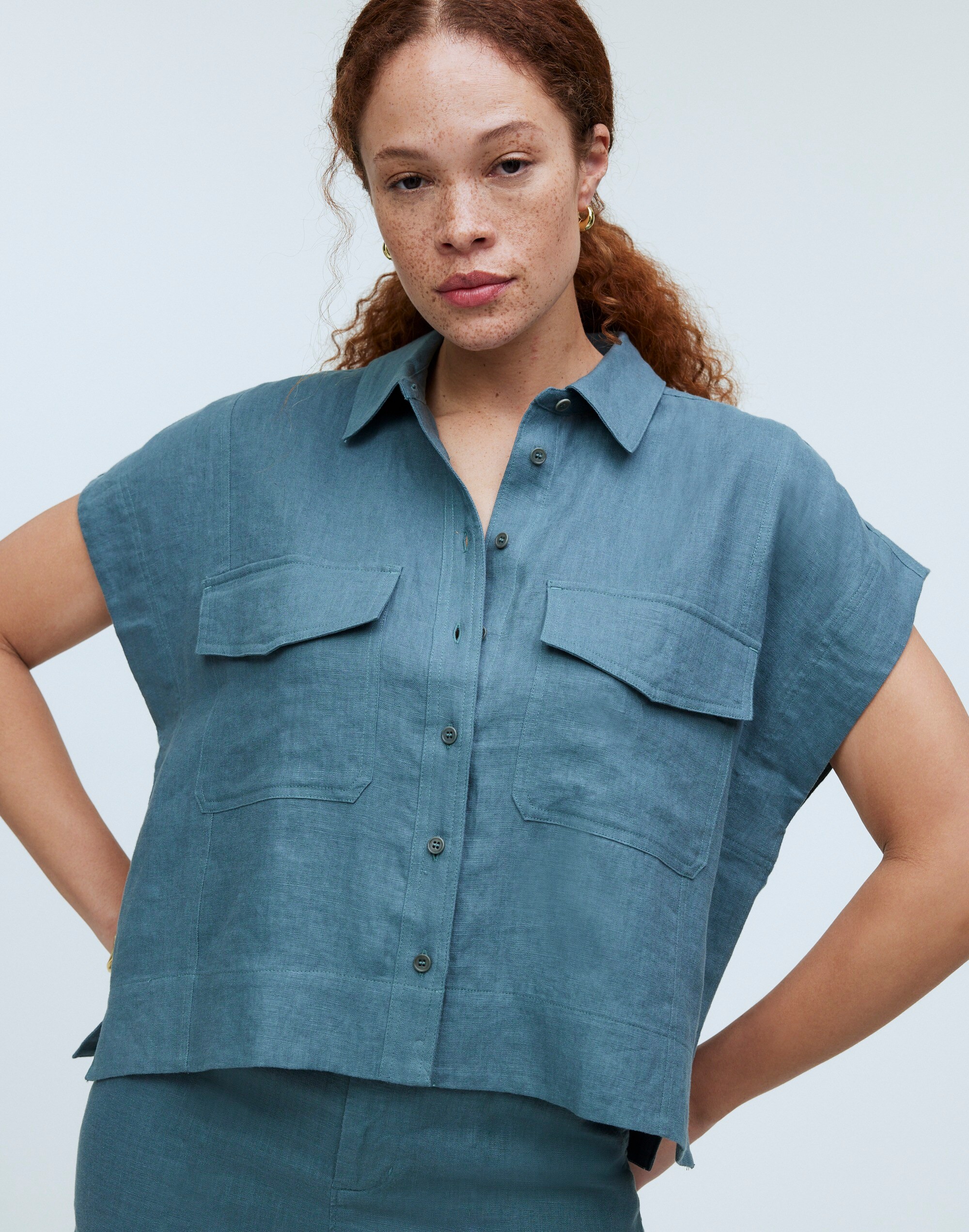 Flap-Pocket Button-Up Shirt in 100% Linen | Madewell