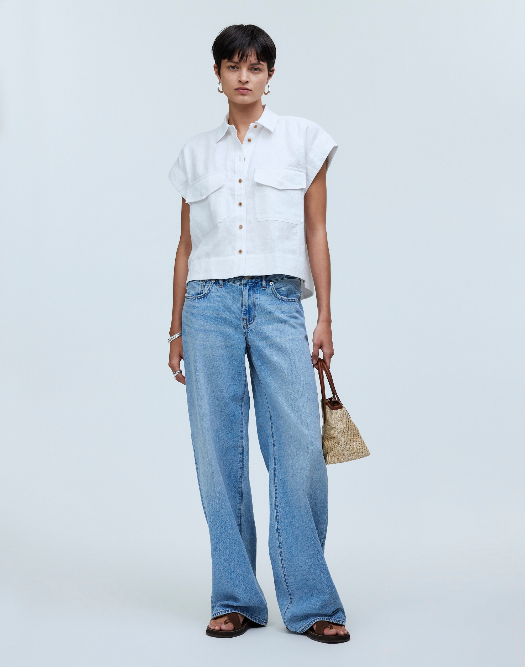 Flap-Pocket Button-Up Shirt 100% Linen | Madewell